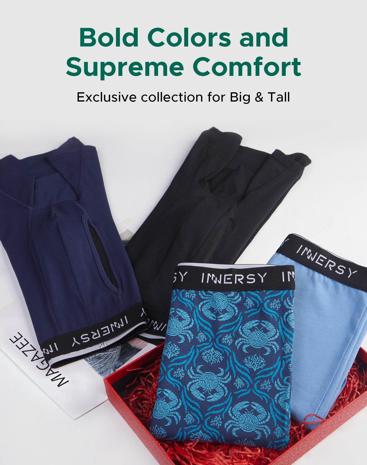 INNERSY Men's Big and Tall Boxer Briefs Cotton Moisture Wicking Underwear 4-Pack