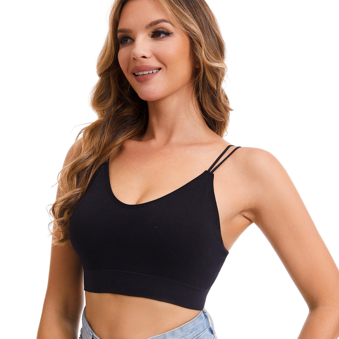 BQTQ 6 Pcs V Neck Bralettes for Women Padded Bralette with Straps Seamless Bra