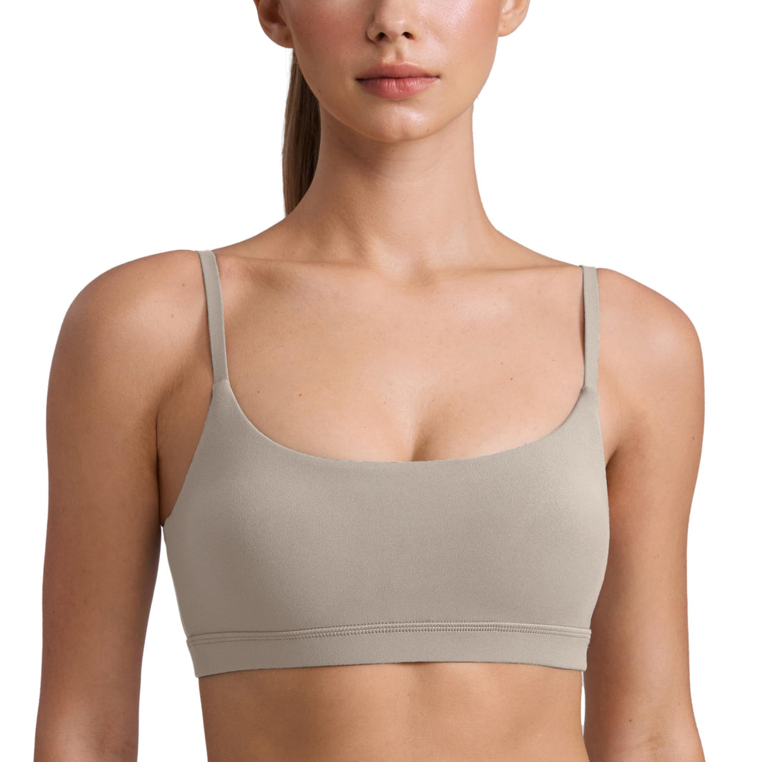 CRZ YOGA Butterluxe Scoop Neck Sports Bras | Light Support, Removable Pads, Yoga, Extremely Soft, U Back, Adjustable Spaghetti Straps, for Women