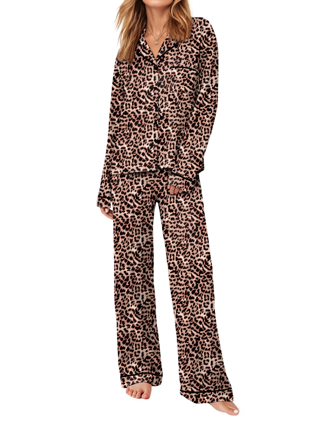 Ekouaer Womens Pajama Sets Long Sleeve Button Down Lounge Sets with Pockets