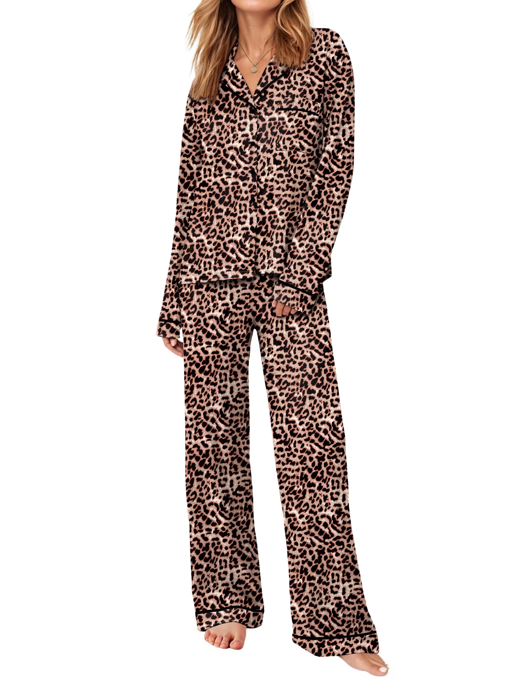 Ekouaer Womens Pajama Sets Long Sleeve Button Down Lounge Sets with Pockets