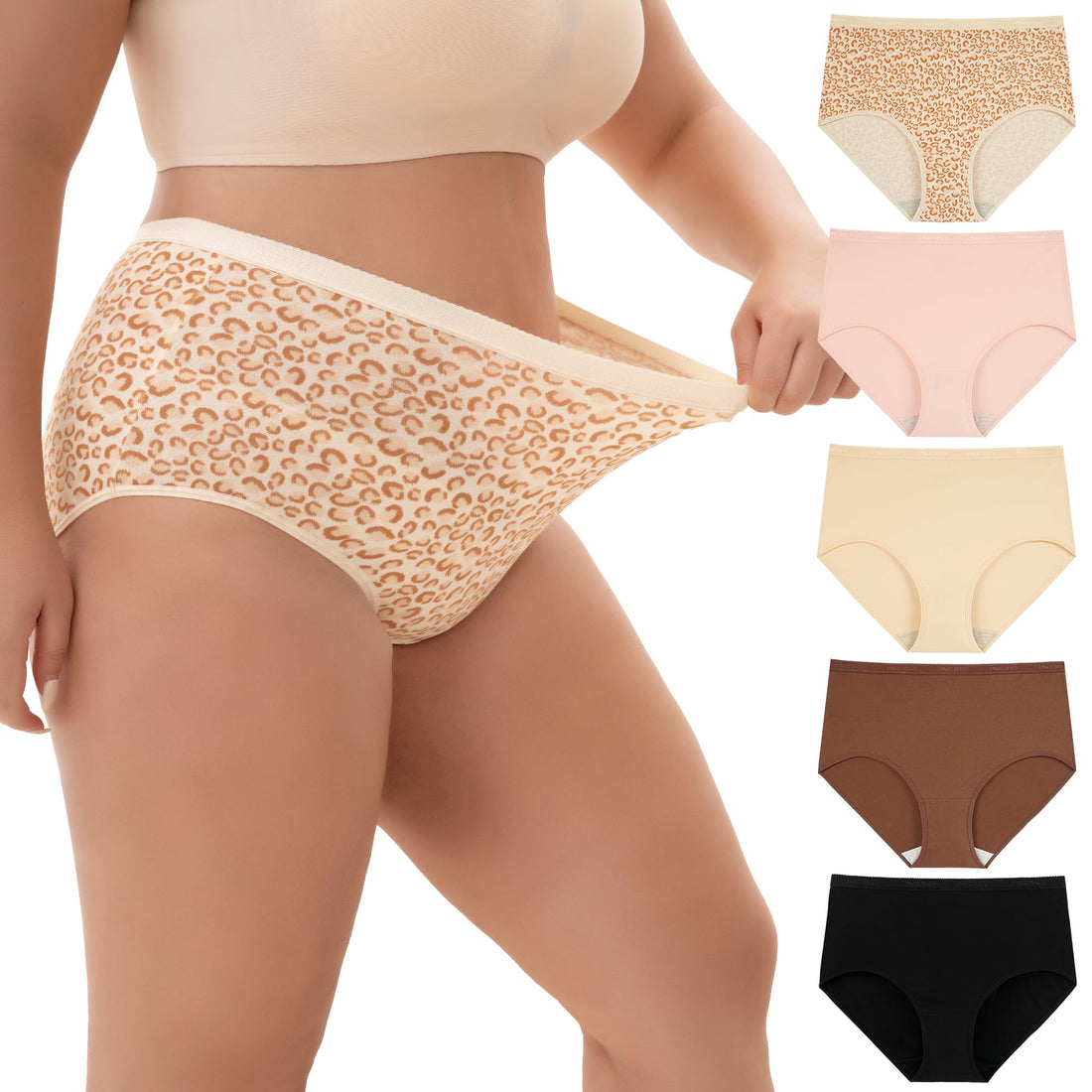 INNERSY Plus Size XL-6XL Big Curvy Woman Cotton Underwear High Waist Briefs 5-Pack