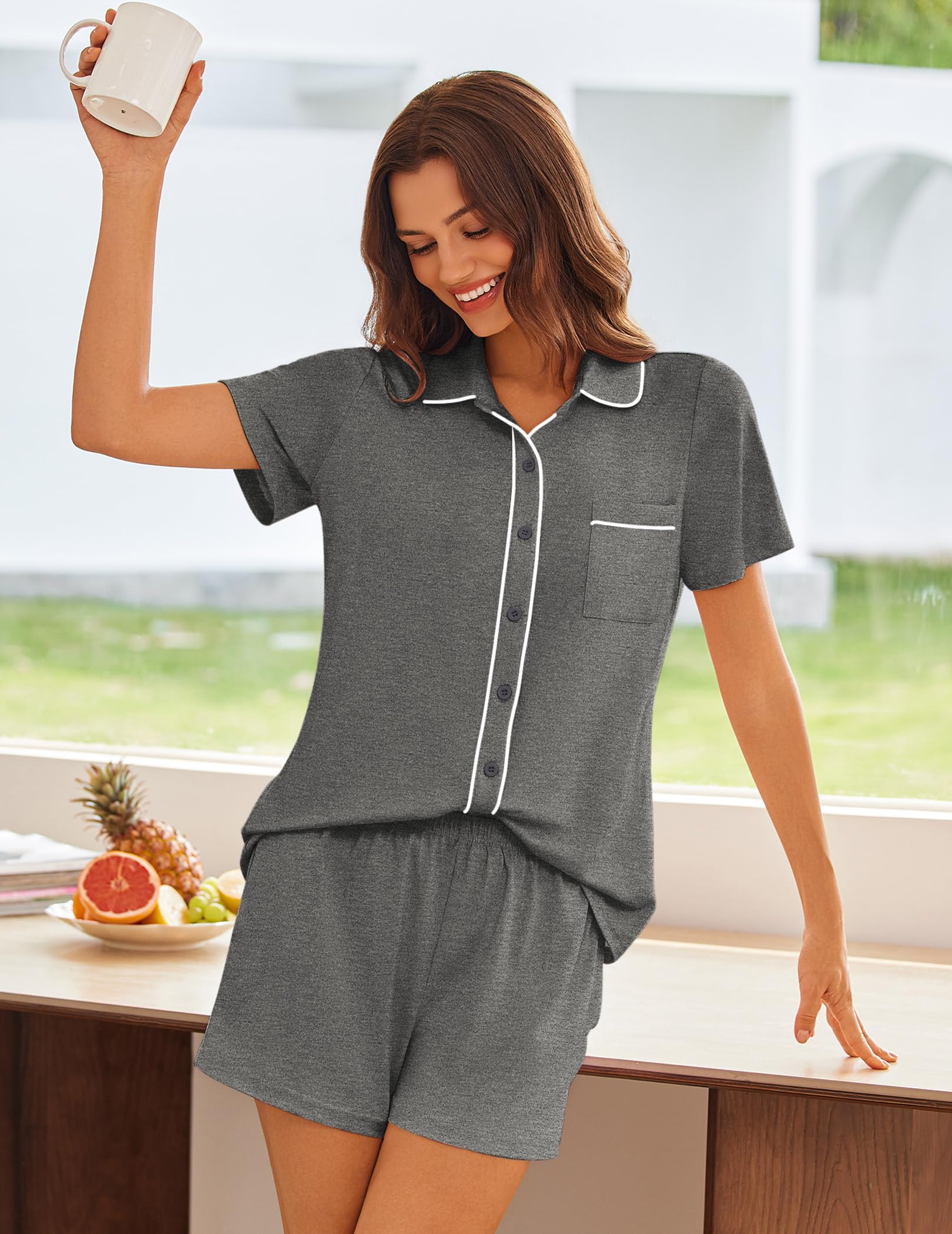 Ekouaer Womens Pajama Sets Button Down Lounge Set 2 Piece Pjs Sets
