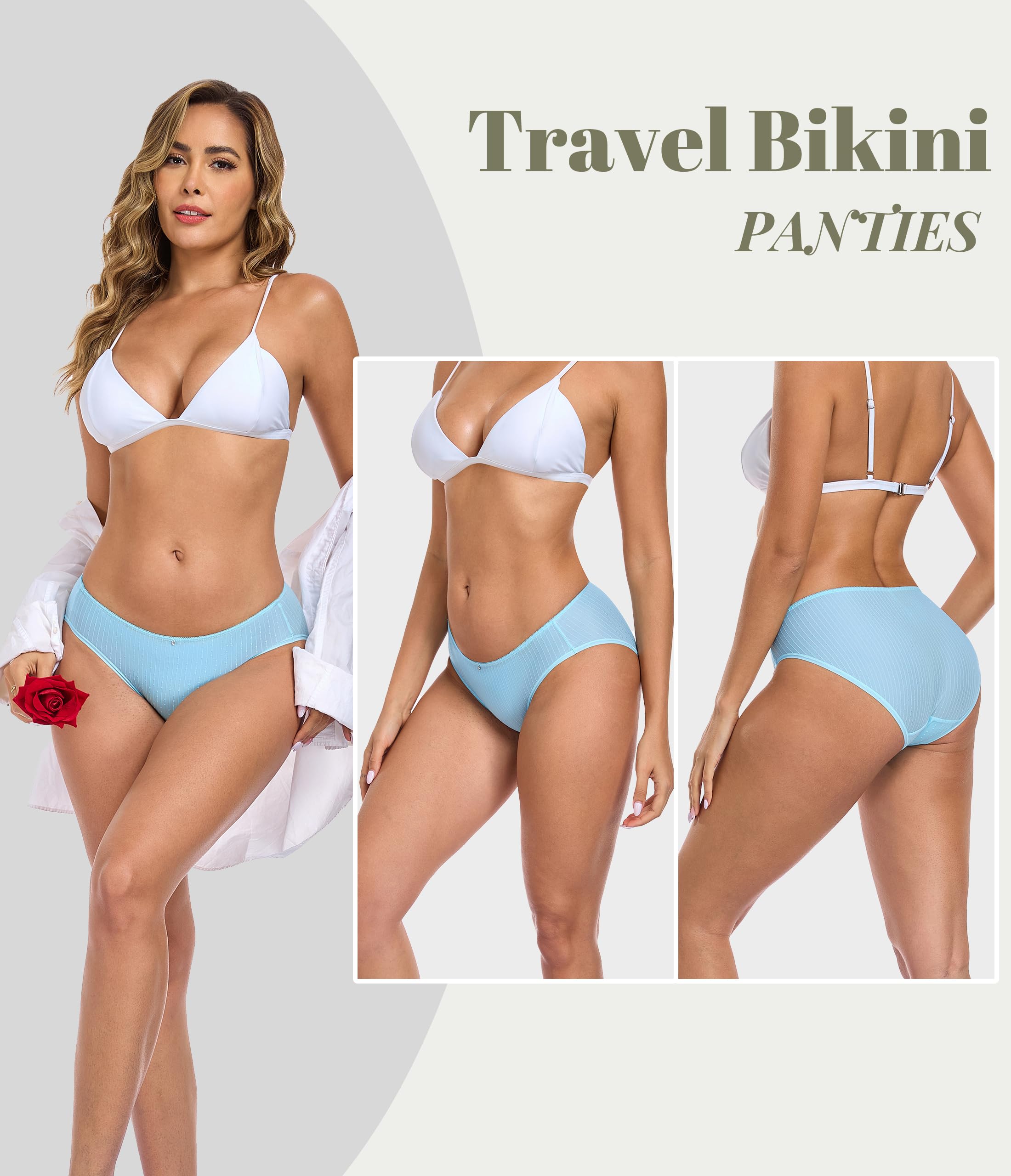 ANLIQI Womens Bikini Underwear Quick Dry Travel Panties Packs Ployamide Hipster Low Rise Soft Fast Wash Comfy Lady Undies