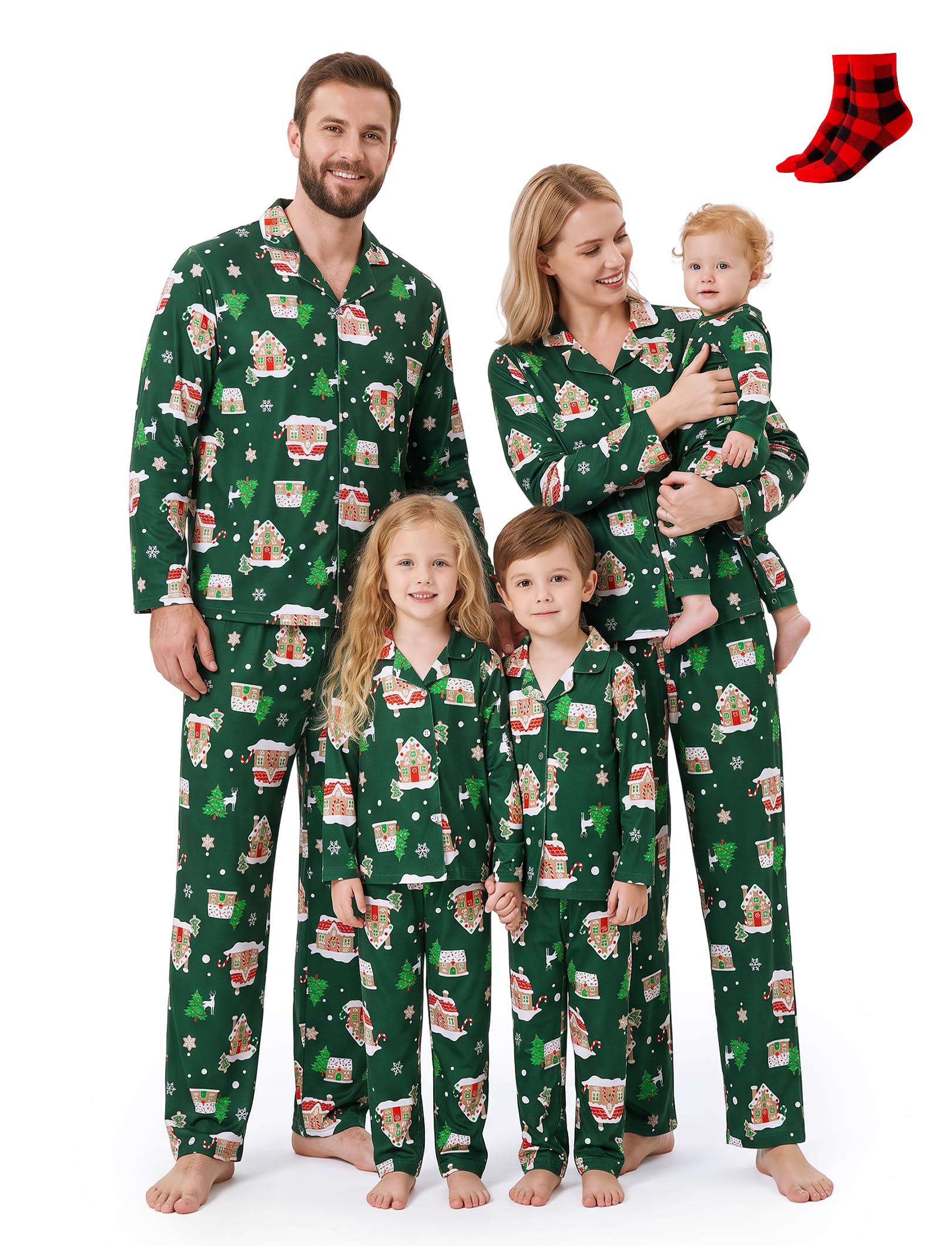 PATPAT Button Down Christmas Pajamas, Button Up Pjs for Family Christmas Party Long Sleeve Lounge Sets