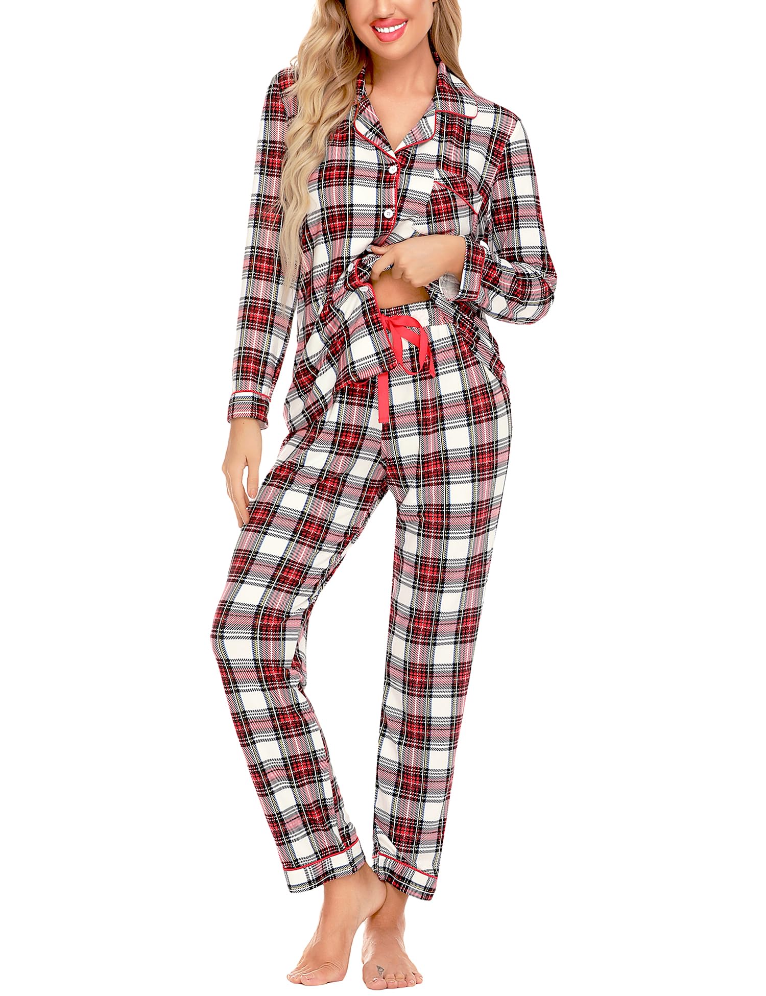 Senert Pajamas Set For Women Long Sleeve Sleepwear with Pocket Soft Button Down Shirt Long Pants Pj Lounge Sets S-XXL