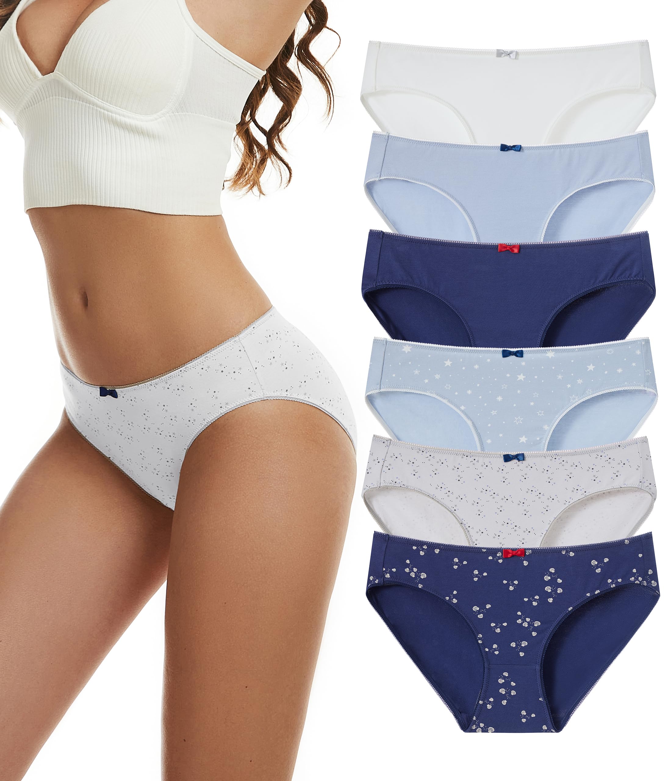 ANLIQI Women's Cotton Modal Ployamide Bikini Panties, Soft Moisture Wicking Hipster Briefs Undies for Ladies Multi-Pack