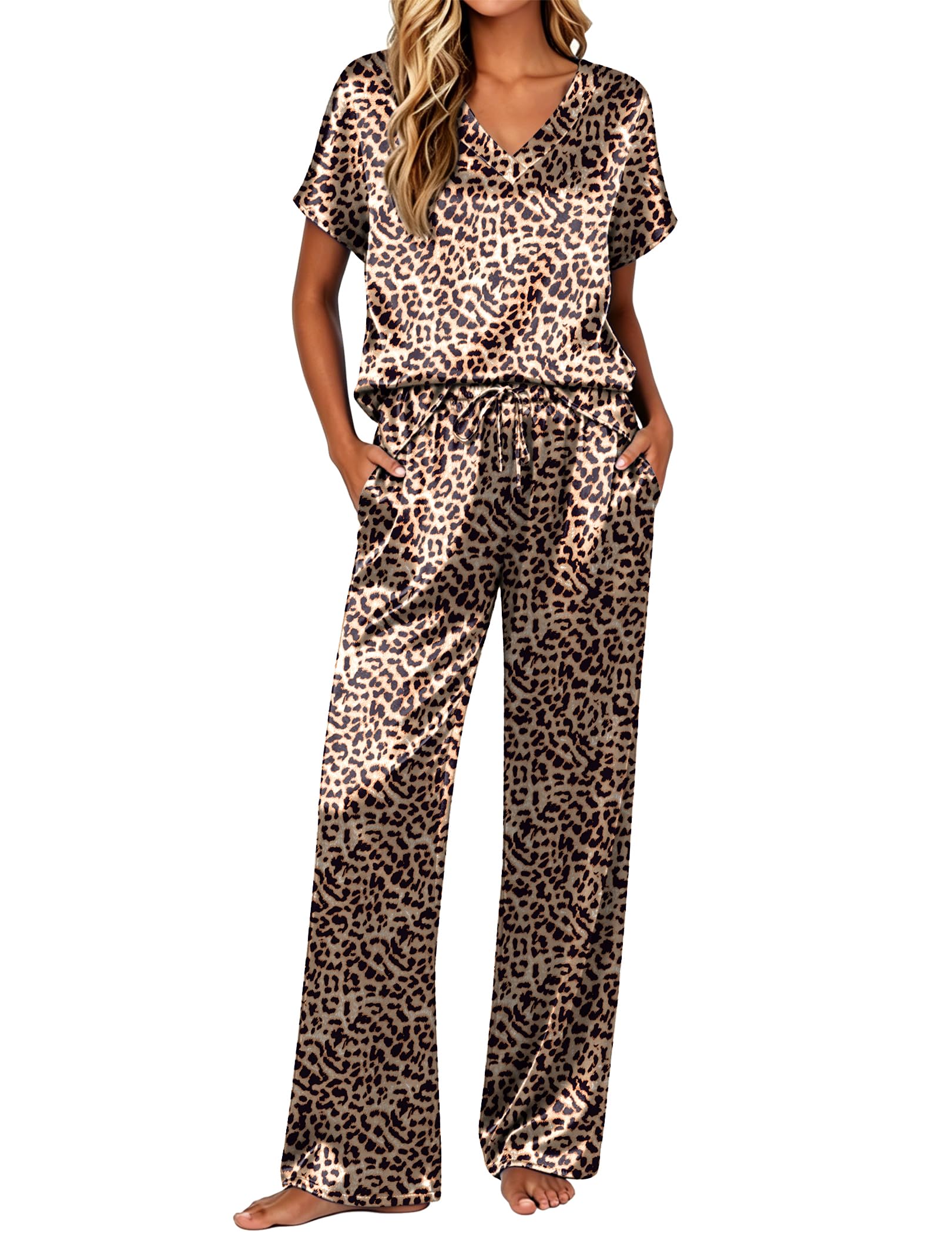 Ekouaer Womens Silk Pajamas Set 2 Piece Satin Pjs Cap Sleeve Loungewear