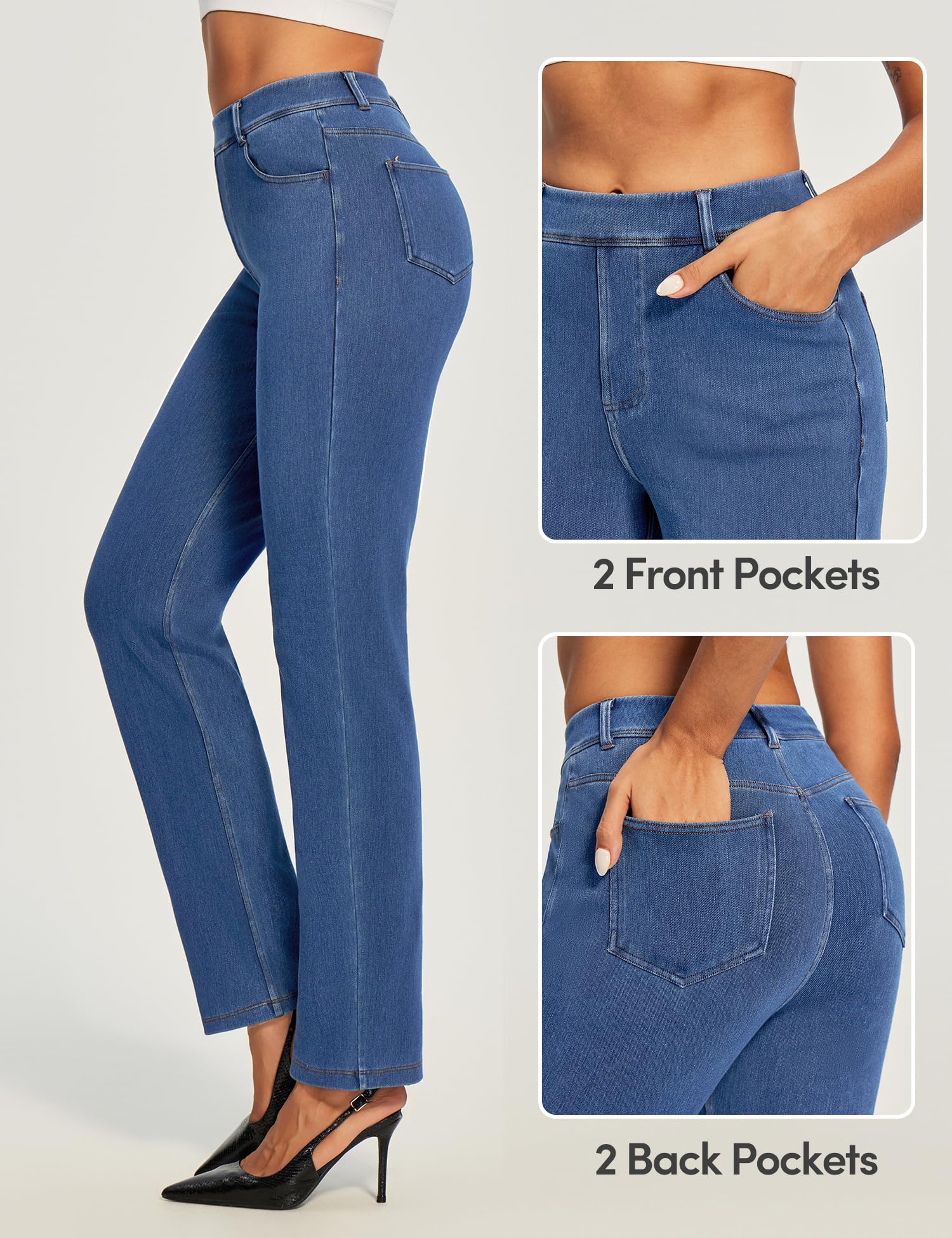 IUGA Straight Leg Jeans for Women Stretchy Pull On Sweatpant Jeans Women High Waisted Bootcut Jean Trendy Denim Pants
