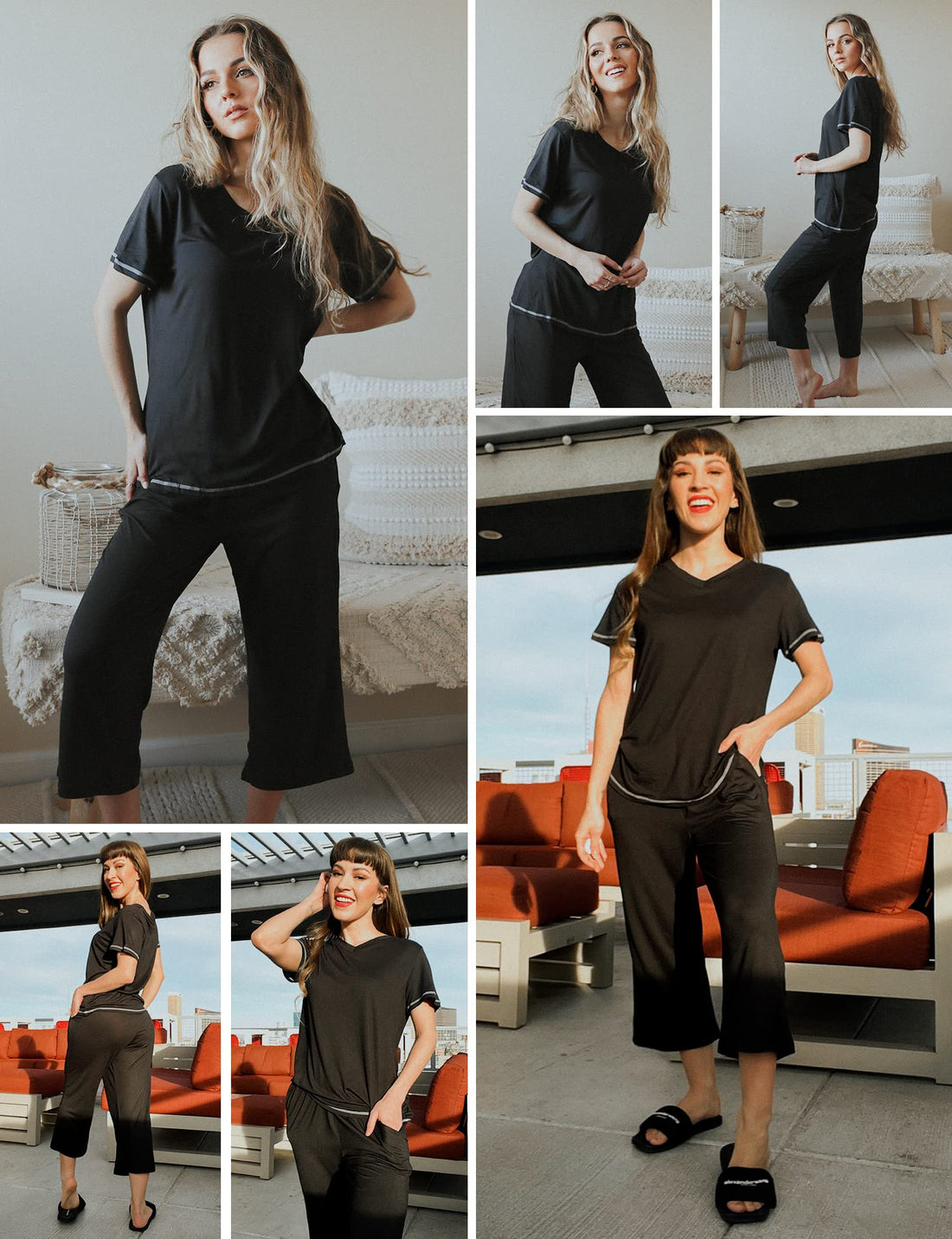 Ekouaer 2 Pack Women's Capri Pajama Sets Short Sleeve Two-Piece Pjs V Neck Tops & Pants Printed Lounge Sets S-3XL