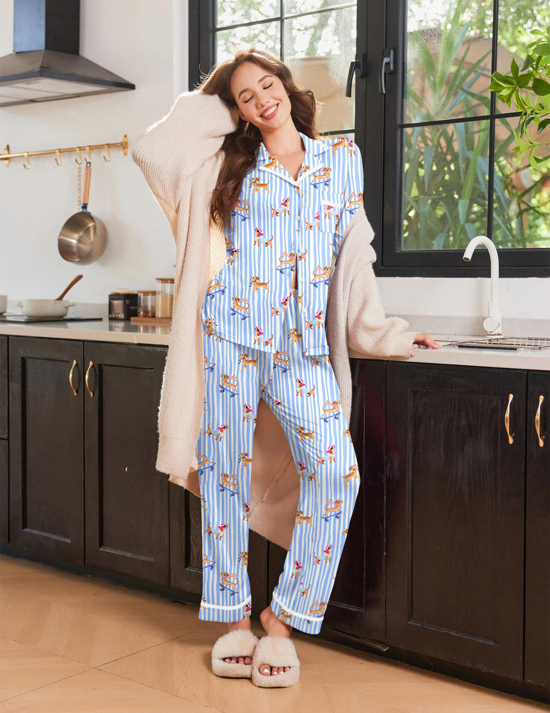 Ekouaer Womens Pajama Sets Long Sleeve Button Down Lounge Sets with Pockets