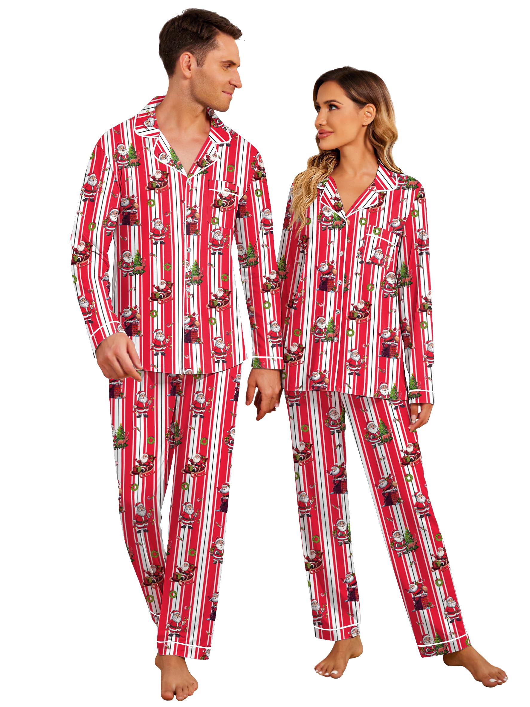Ekouaer Christmas Family Matching Pajamas Long Sleeve Button Down Pj Set