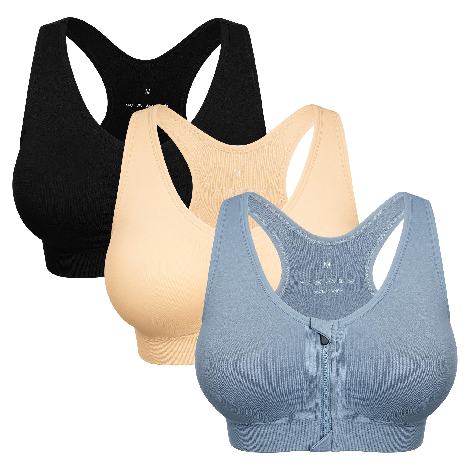 Women's Zip Front Sports Bra Wireless Post-Surgery Bra Workout Sports Bras | Zipper Front Closure, Surgical Mastectomy Bra, Post Op, Compression, Comfort, Medium Support, Active, Yoga, Removable Pads