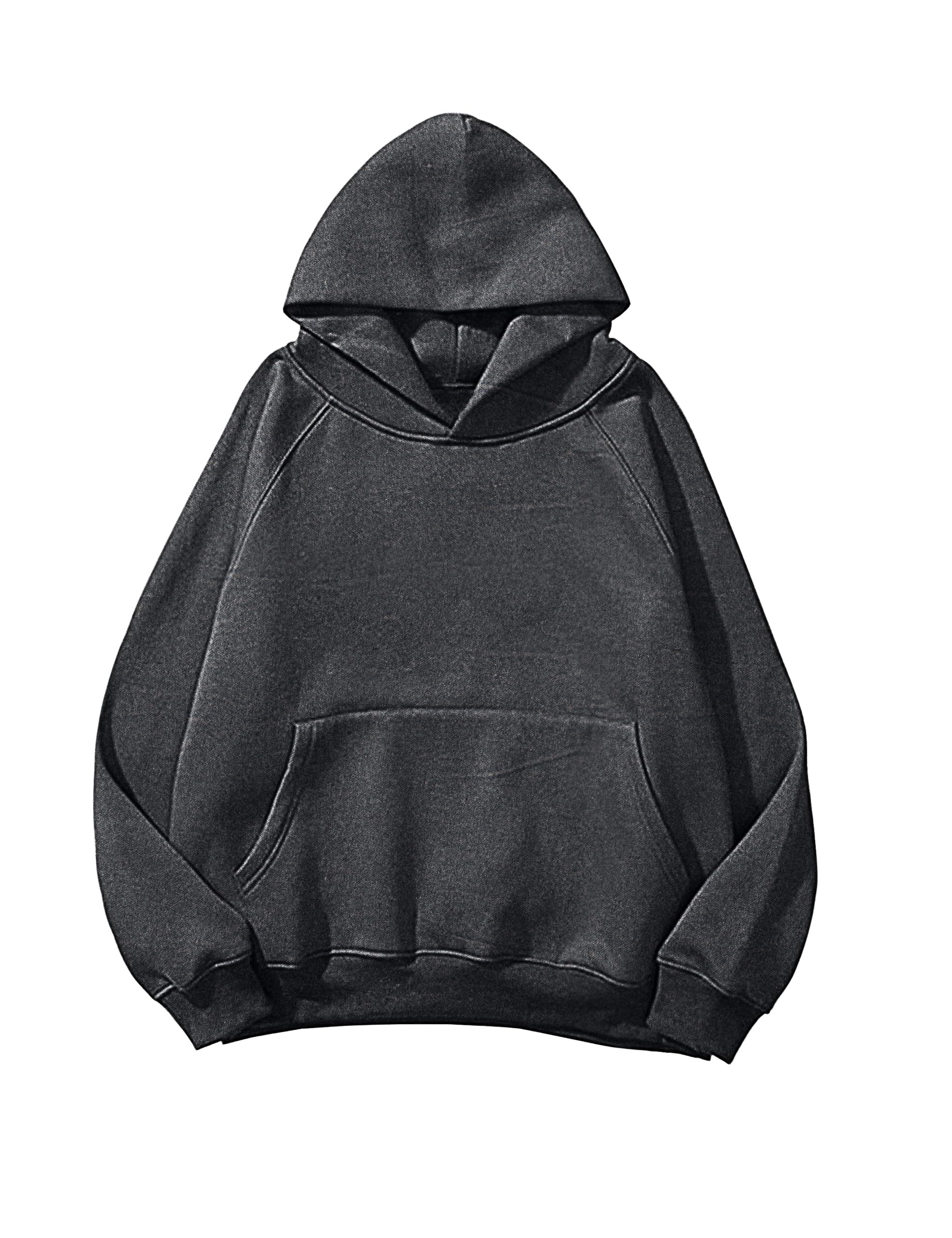 Lauweion Women Solid Basic Fleece Letter Loose Hoodie Sweatshirt Long Sleeve Kangaroo Pocket Drop Shoulder Pullovers Top