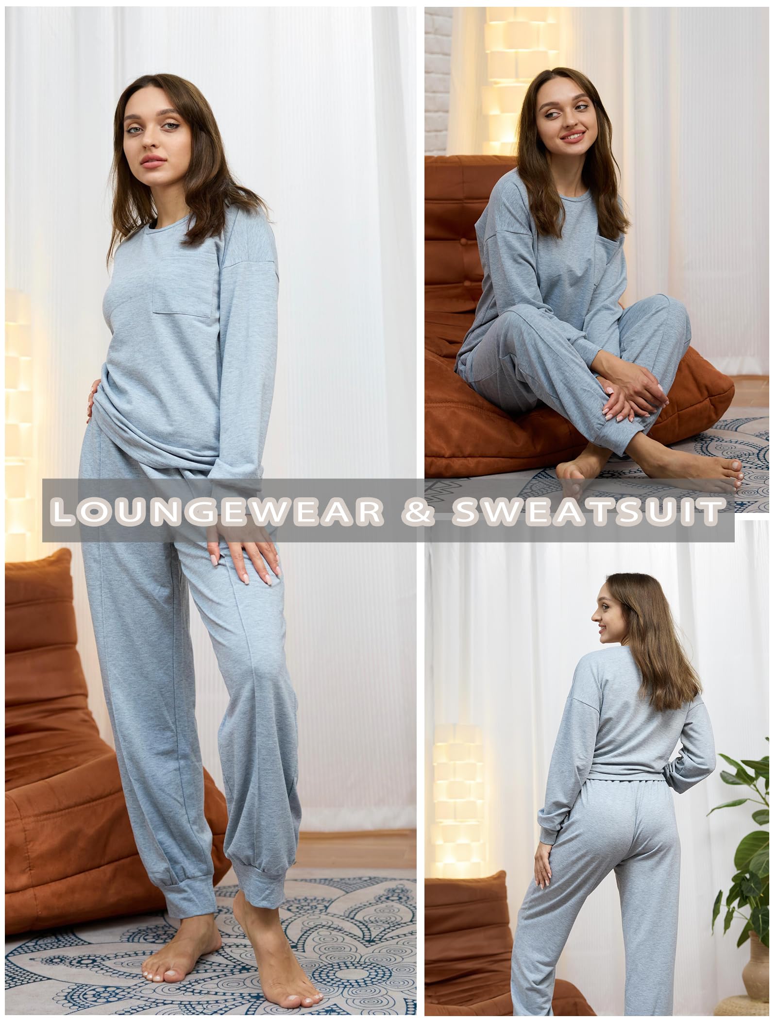 Ekouaer Lounge Sets for Women 2 Piece Jogger Pants Pajamas