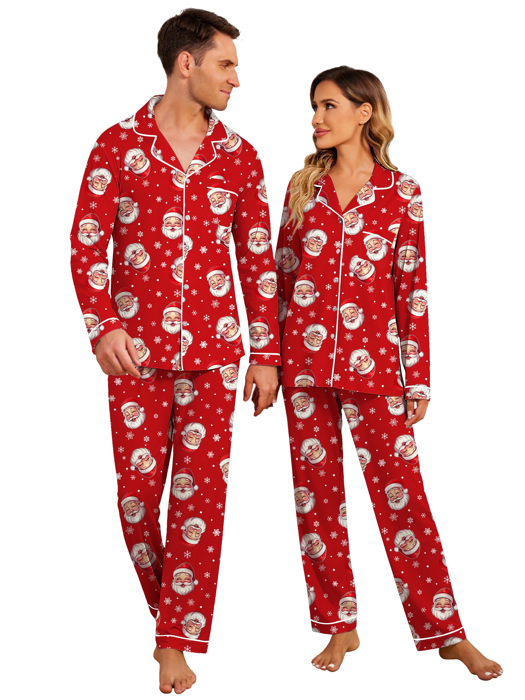 Ekouaer Christmas Family Matching Pajamas Long Sleeve Button Down Pj Set