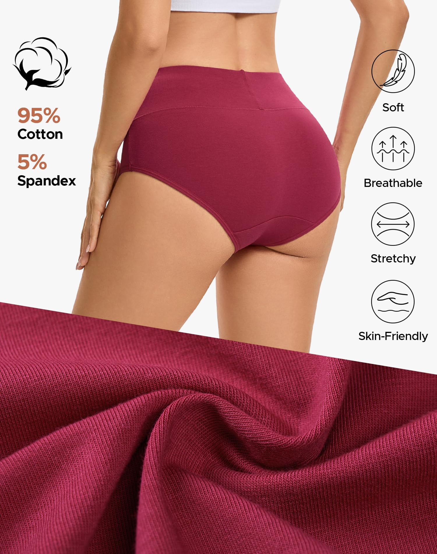 INNERSY Women's Cotton Underwear High Waist Ladies Briefs Full Coverage Panties 4-Pack