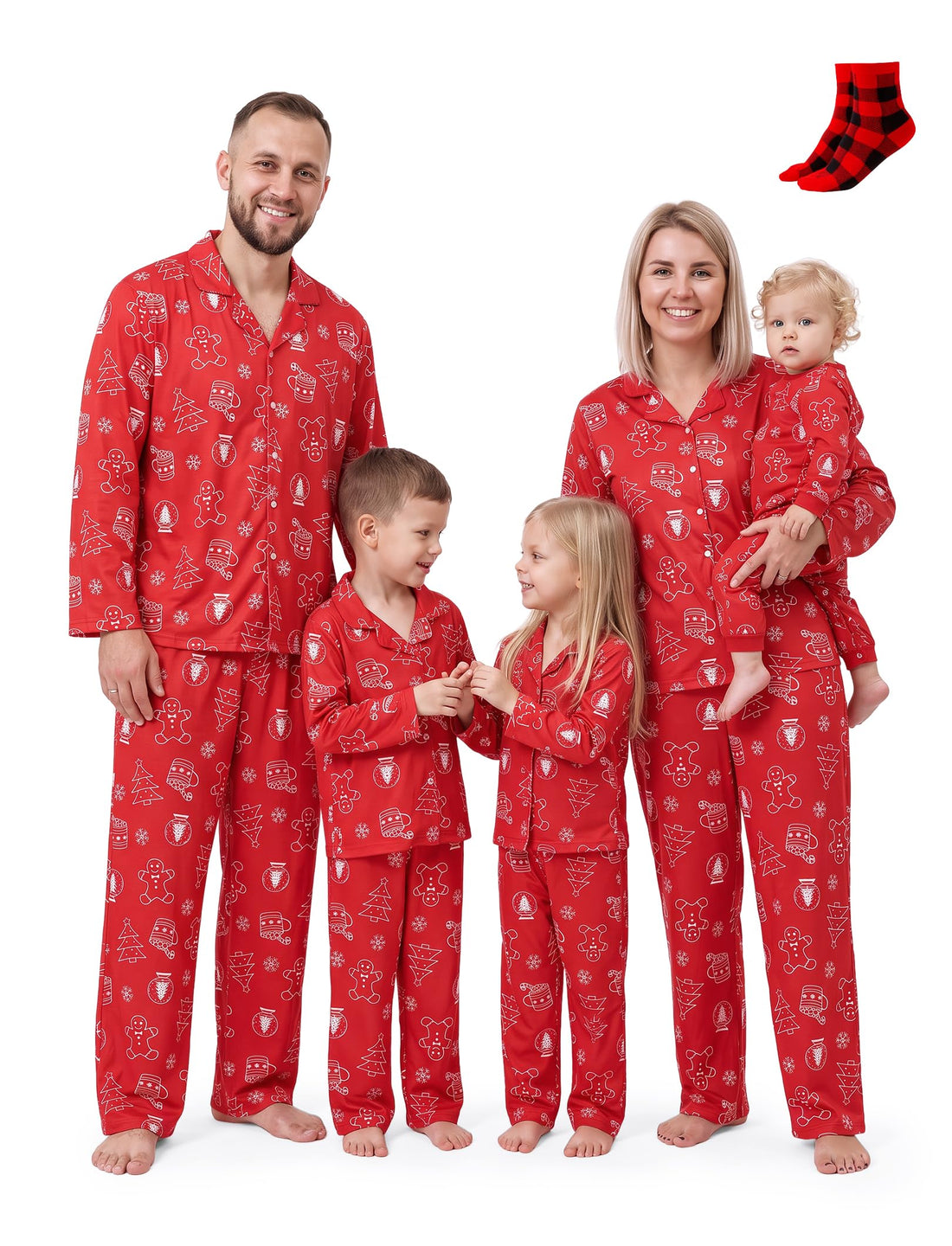 PATPAT Button Down Christmas Pajamas, Button Up Pjs for Family Christmas Party Long Sleeve Lounge Sets