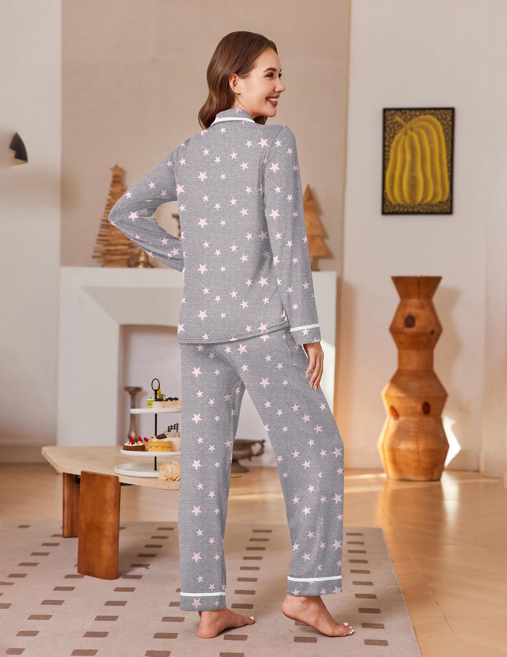 Ekouaer Womens Pajama Sets Long Sleeve Button Down Lounge Sets with Pockets