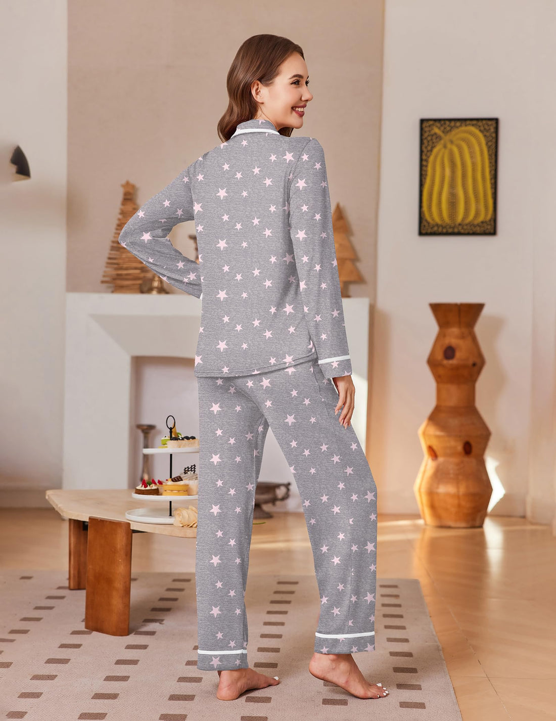 Ekouaer Womens Pajama Sets Long Sleeve Button Down Lounge Sets with Pockets