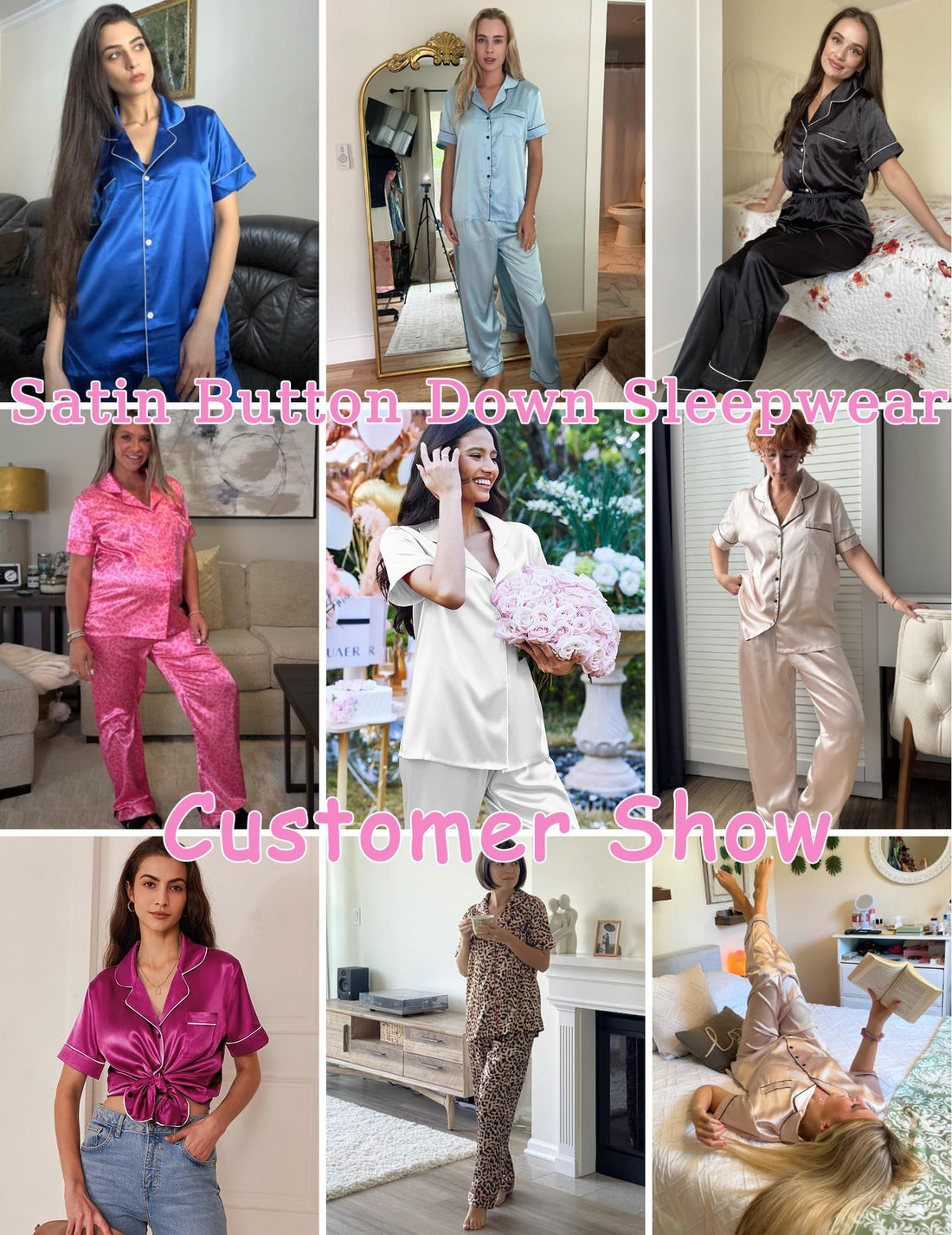 Ekouaer Womens Satin Pajama Set Silky Short Sleeve Button Down Pj Set
