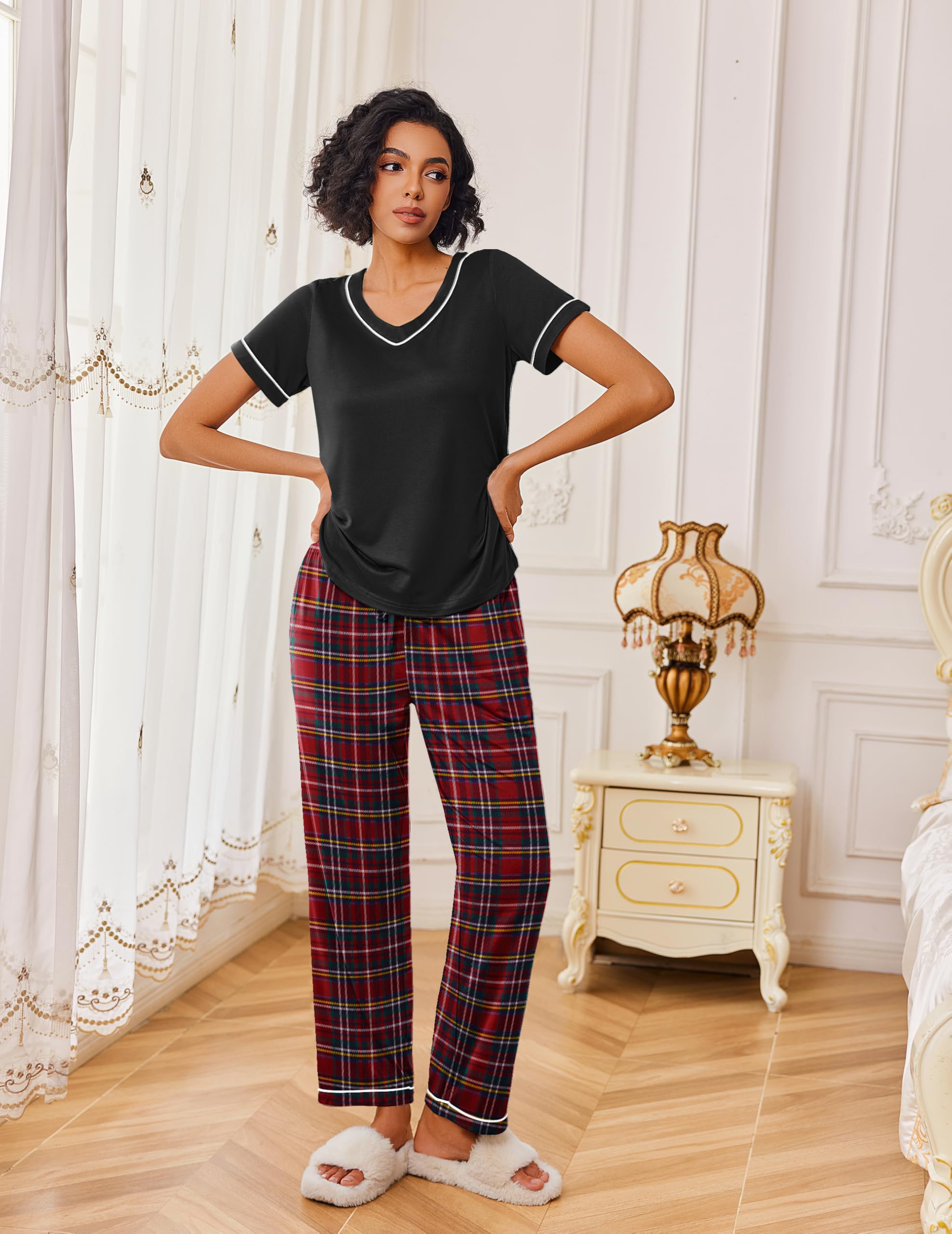 Ekouaer Pajamas for Women Set 2 Piece Lounge Set Soft Pajama Sets Short Sleeve and Pants Pj Sets Loose Sleepwear with Pockets