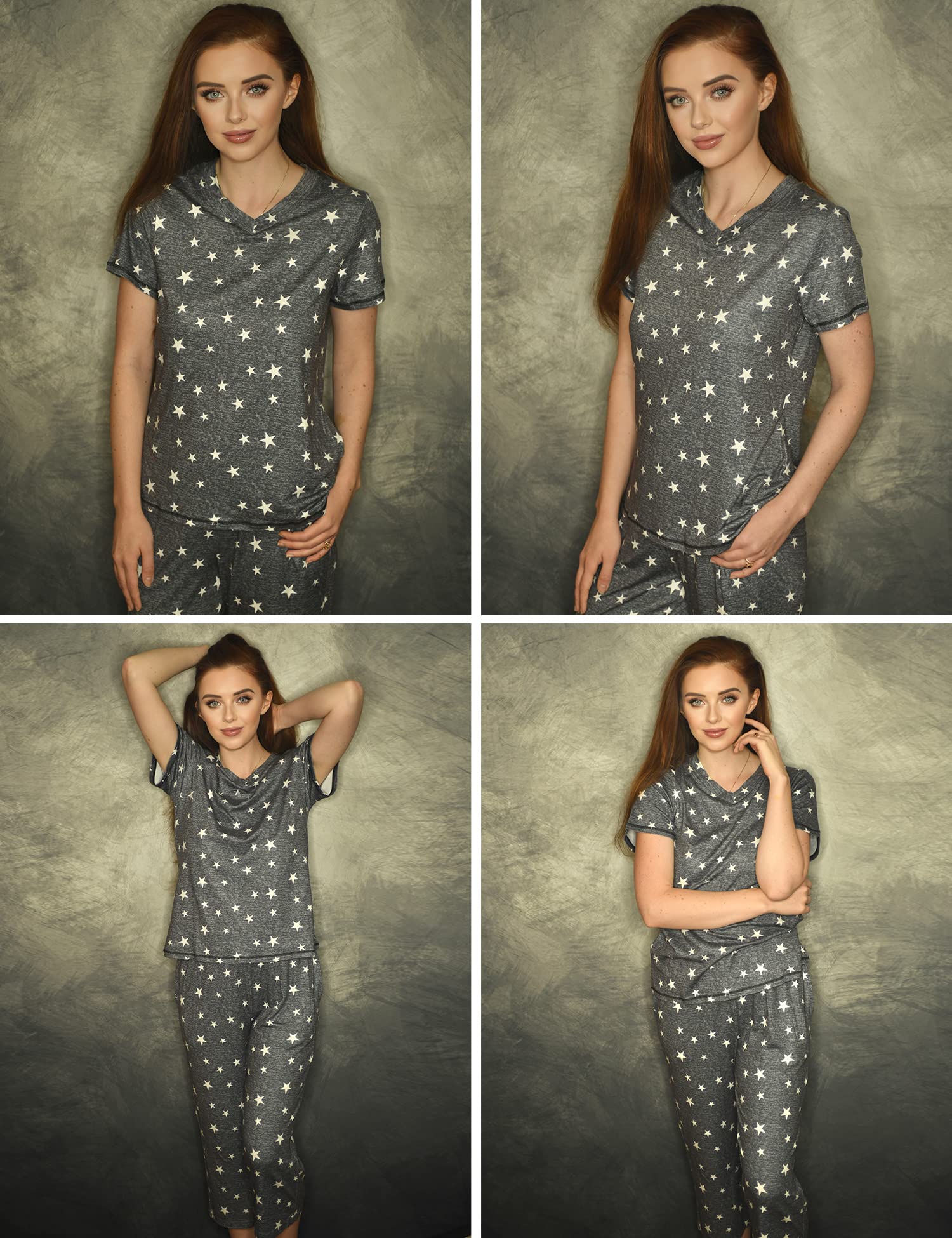 Ekouaer 2 Pack Women's Capri Pajama Sets Short Sleeve Two-Piece Pjs V Neck Tops & Pants Printed Lounge Sets S-3XL