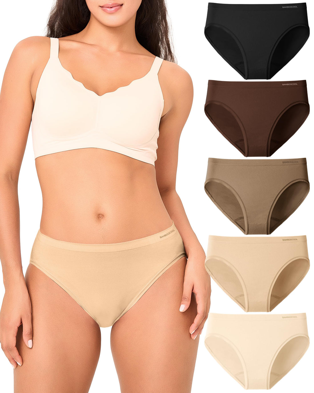 BAMBOO COOL Women's Underwear Ladies Brief Seamless Panties Moisture Wicking Stretchy Full Coverage