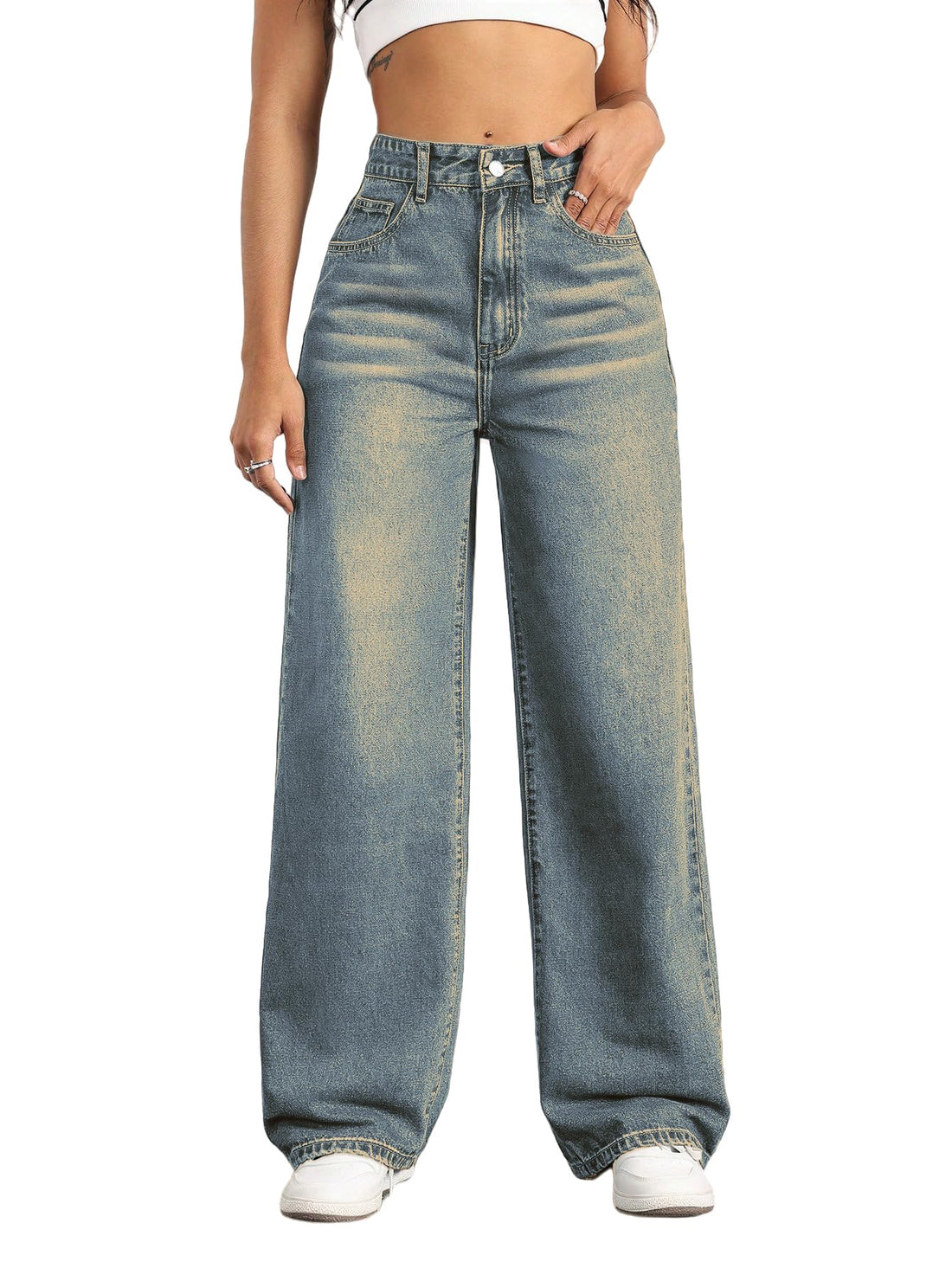 Straight Leg Jeans for Women,High Waisted Wide Leg Loose Stretchy Boyfriend Denim Pants Baggy Jeans for Women