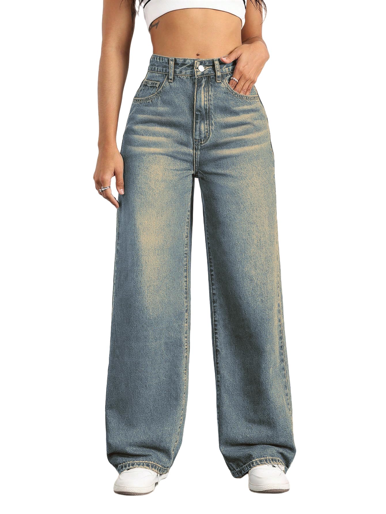 Straight Leg Jeans for Women,High Waisted Wide Leg Loose Stretchy Boyfriend Denim Pants Baggy Jeans for Women