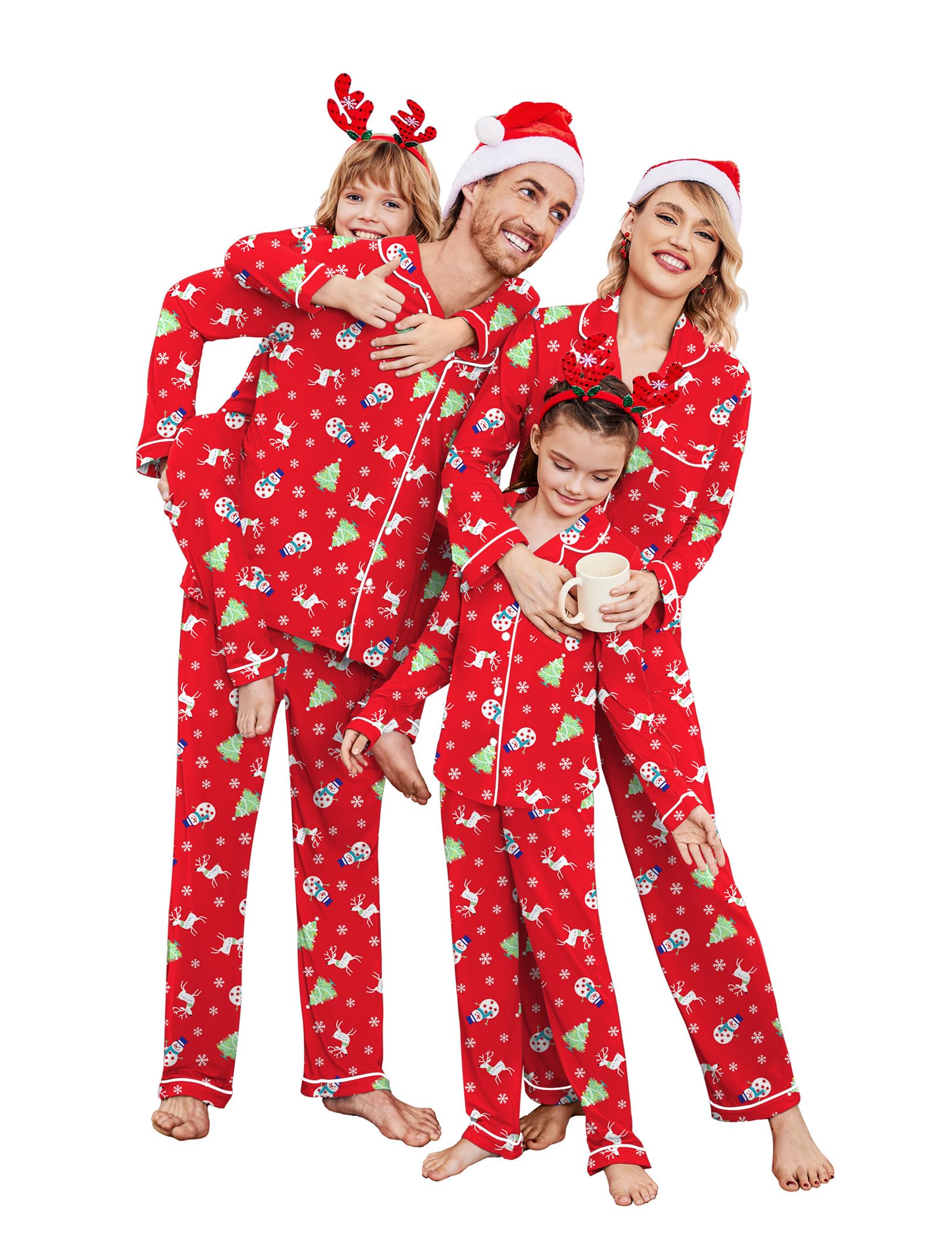 Ekouaer Christmas Family Matching Pajamas Long Sleeve Button Down Pj Set
