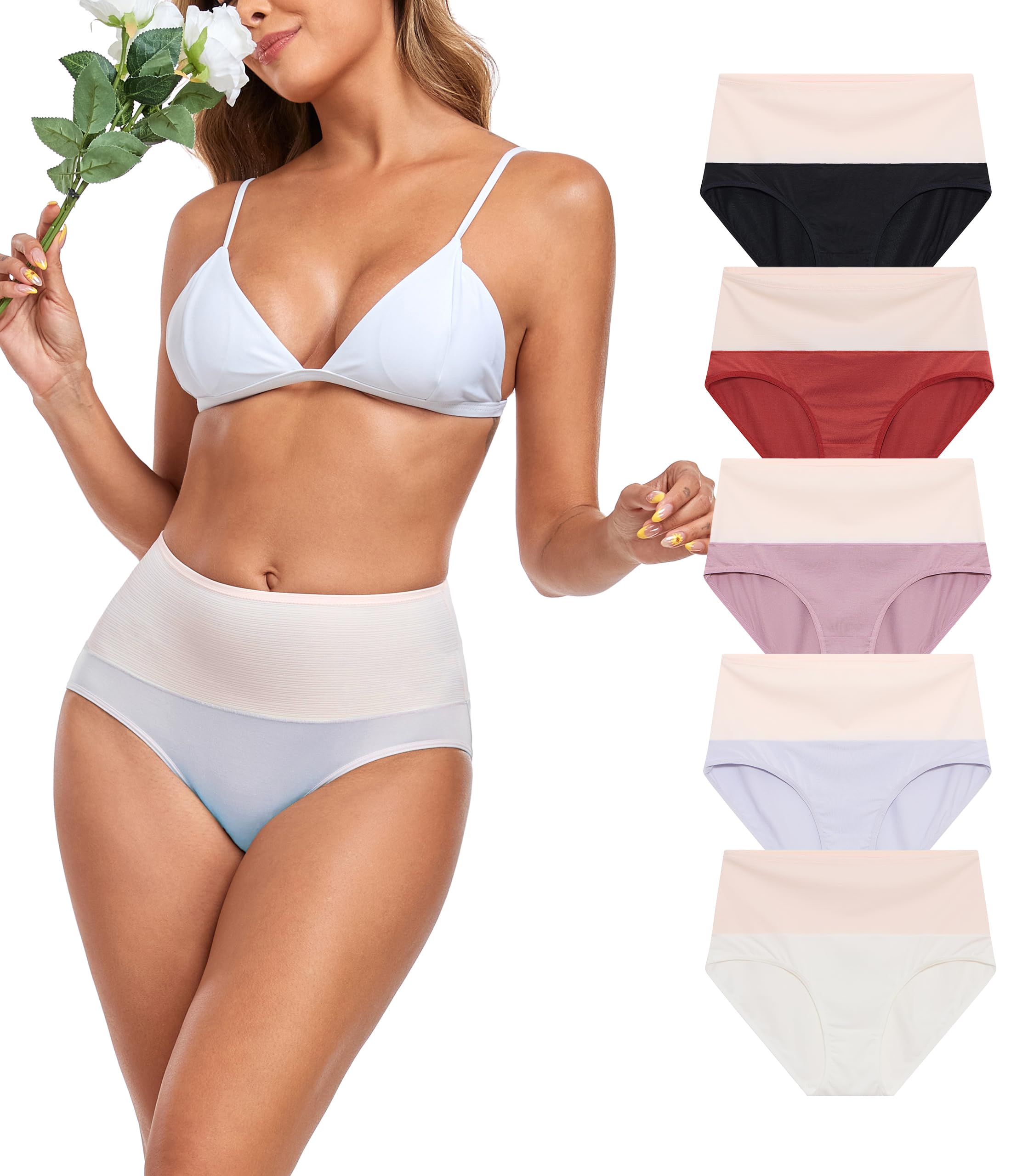 ANLIQI Women's Modal Underwear High Waisted Full Coverage Briefs Soft Stretch Breathable Ladies Hipster Panties Multipack