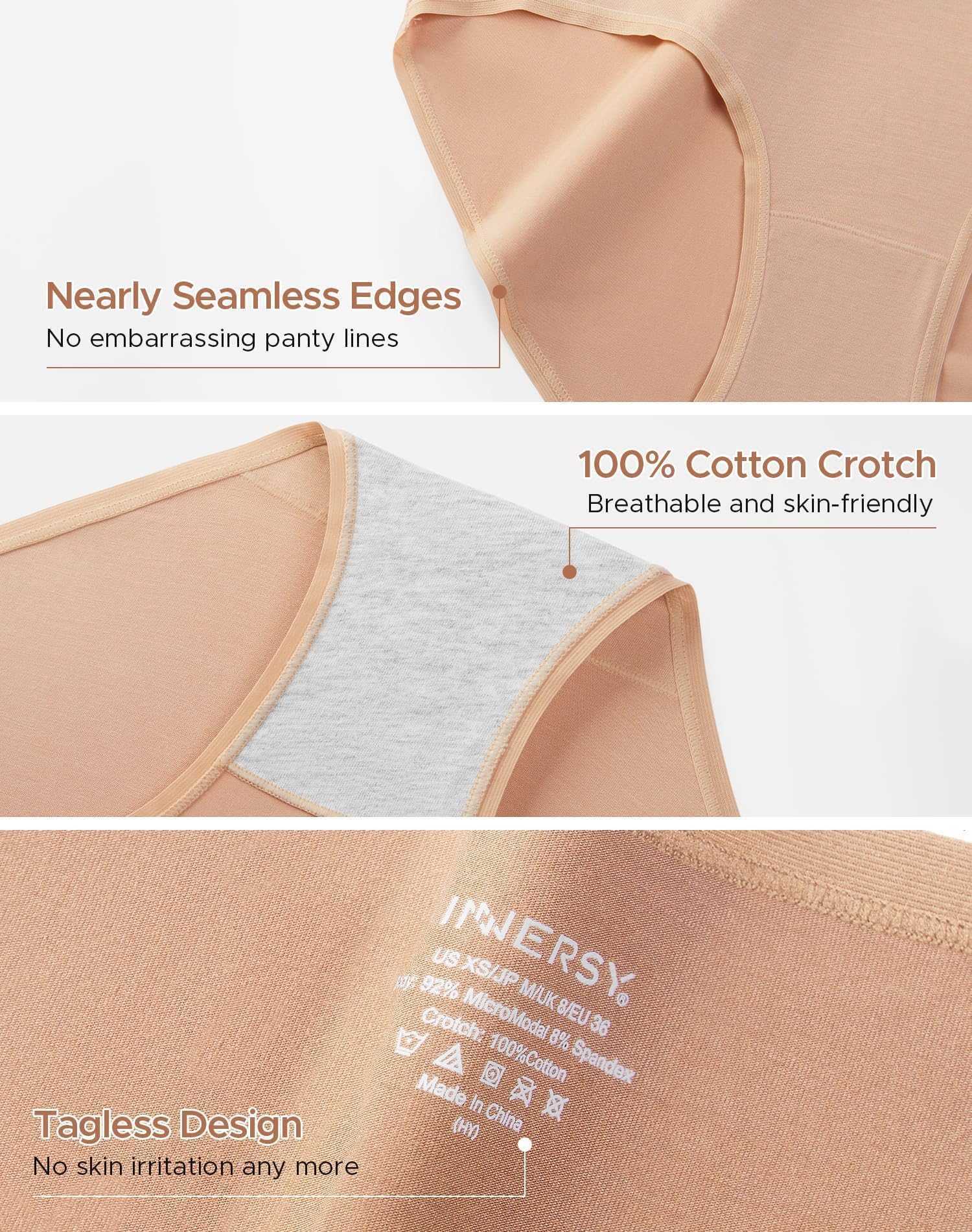 INNERSY Women's No Show Modal Underwear Quick Dry Panties 5-Pack