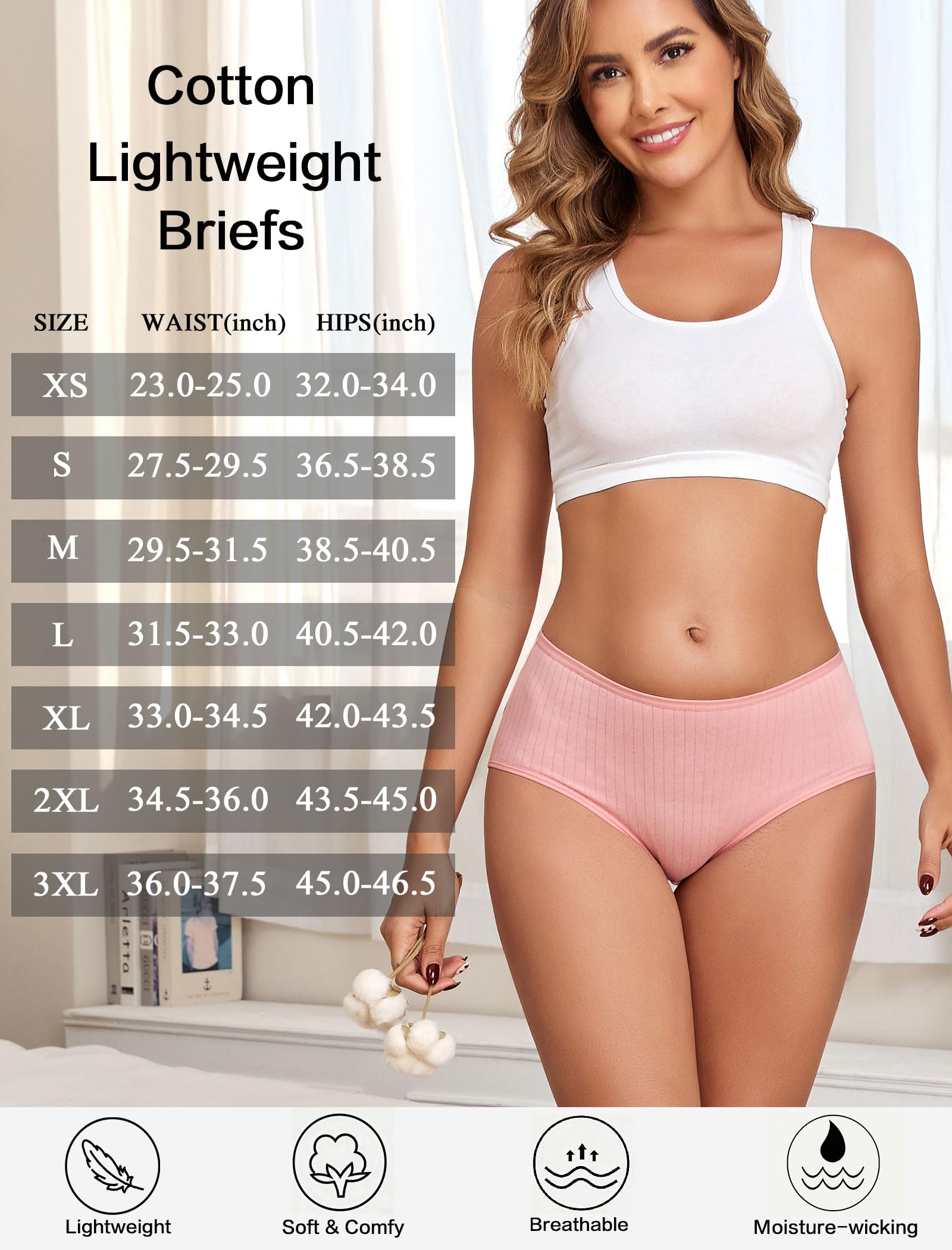 FINETOO Cotton Underwear Women High Waisted Ribbed Breathable Briefs 6 Pack
