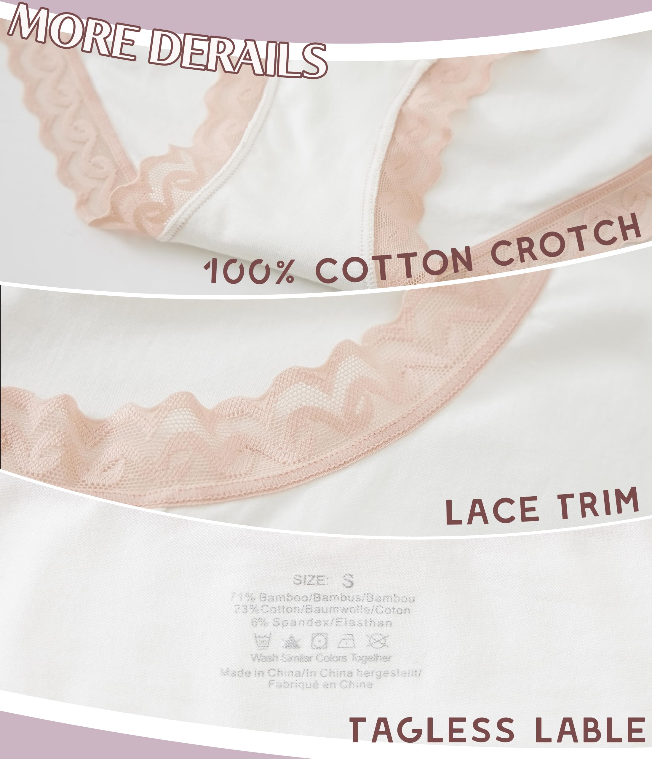 ANLIQI Womens Underwear Lace Trim Hipster Panties Pack Soft Moisture Wicking Cotton Bikini Briefs Cool Undies Underpants