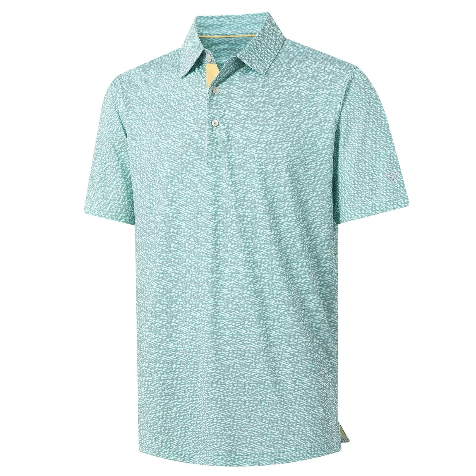 M MAELREG Mens Golf Shirt Short Sleeve Dry Fit Print Moisture Wicking Performance Patterns Collared Polo Shirt