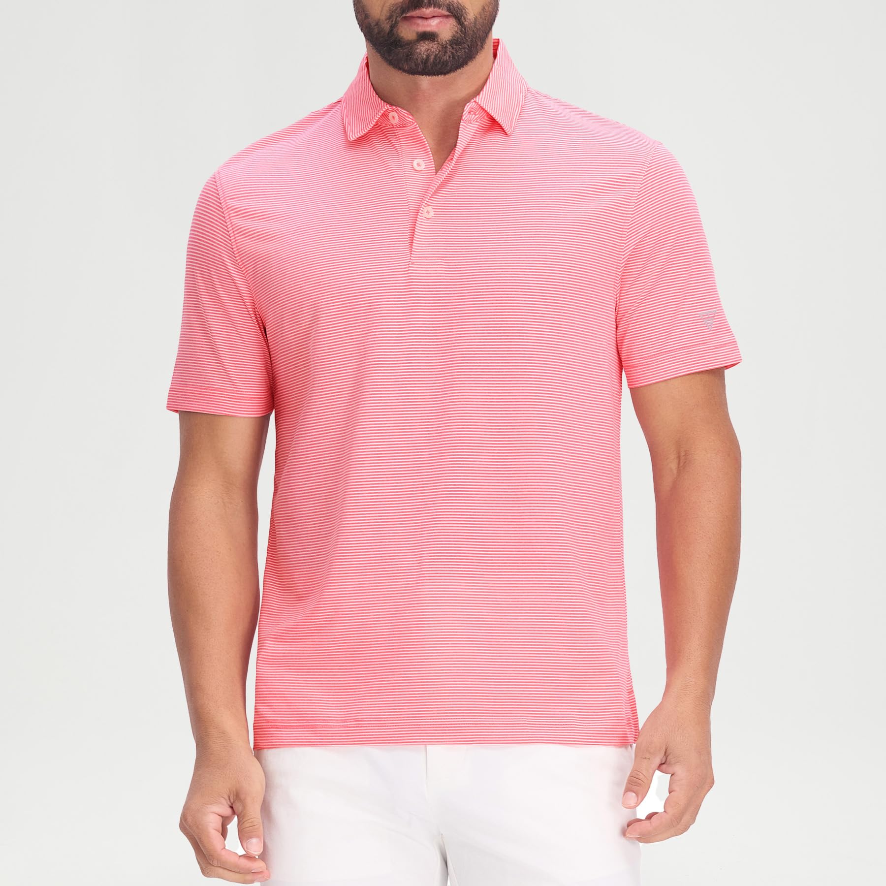 M MAELREG Men's Jacquard Stripe Golf Shirts Quick Dry Performance Short Sleeve Moisture Wicking Polo Shirt for Men