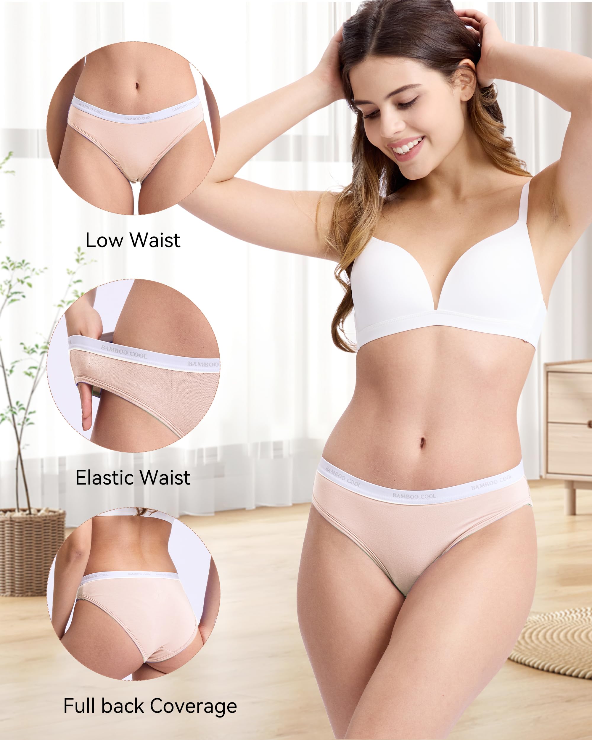 BAMBOO COOL Womens Underwear Bikini Underpants Hipster Ladies Panties Soft Stretch Breathable Panties for Women, 5-Pack