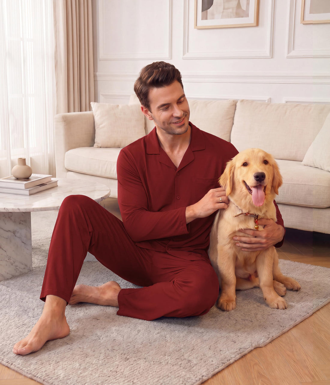 Ekouaer Mens Pajamas Set Long Sleeve Button Down Pjs Long Pants with Pocket