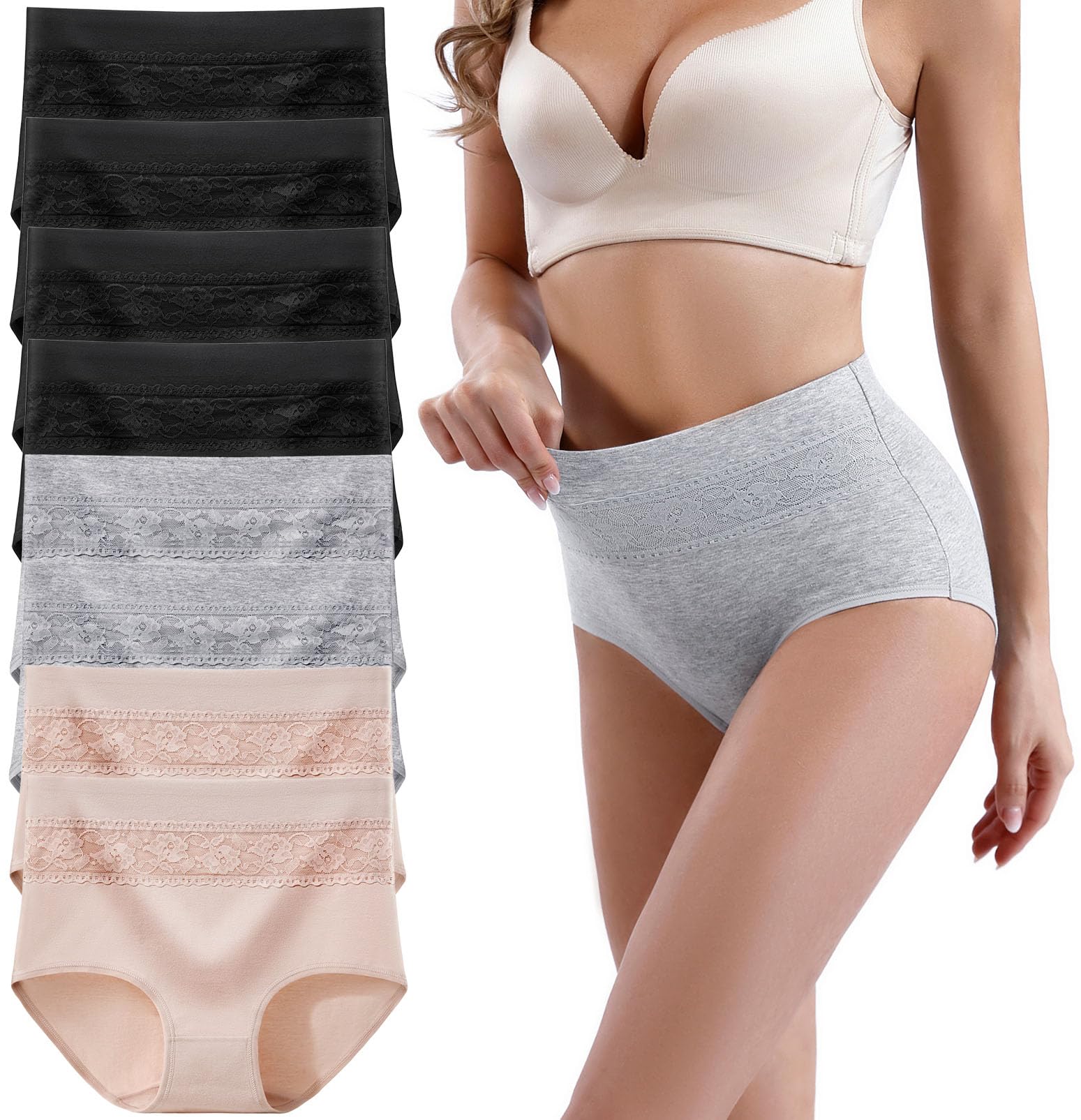 Women's Underwear Cotton Tummy Control High Waisted Underwear Soft Breathable Full Coverage Panties Multipack