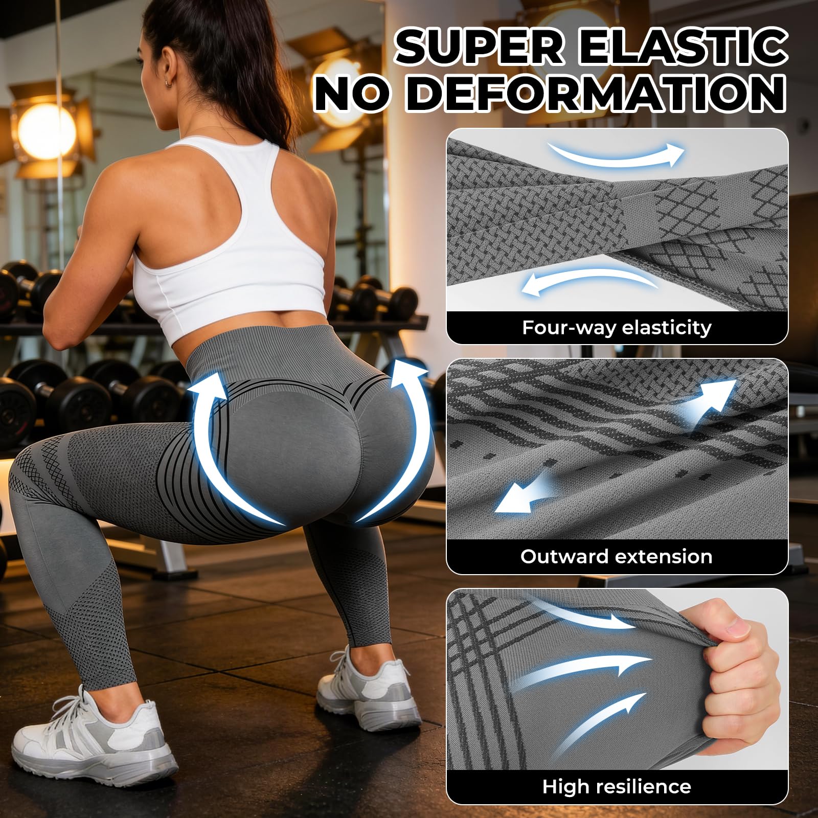 VOYOCUGE Anti Cellulite Compression 3D Leggings Women Butt Lifting Tummy Control with Resistance Bands for Yoga Workout Pants