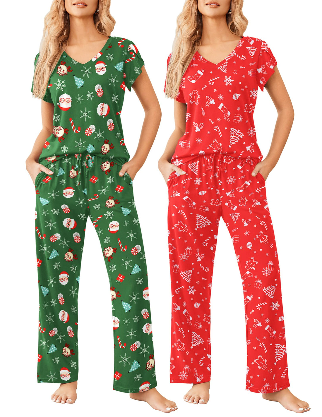 Ekouaer 2 Pack Womens Pajama Set Short Sleeve Sleepwear Soft Pjs Lounge Set