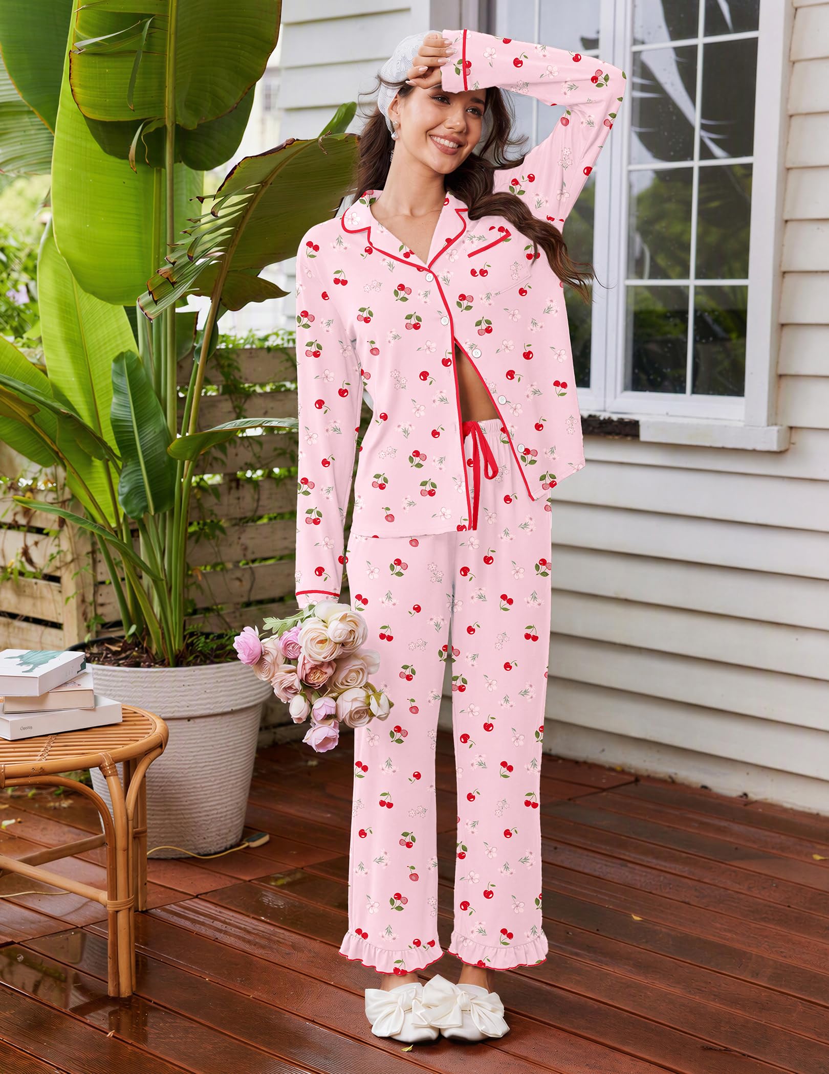 Ekouaer Womens Pajama Sets Long Sleeve Sleepwear Button Down Pjs Loungewear