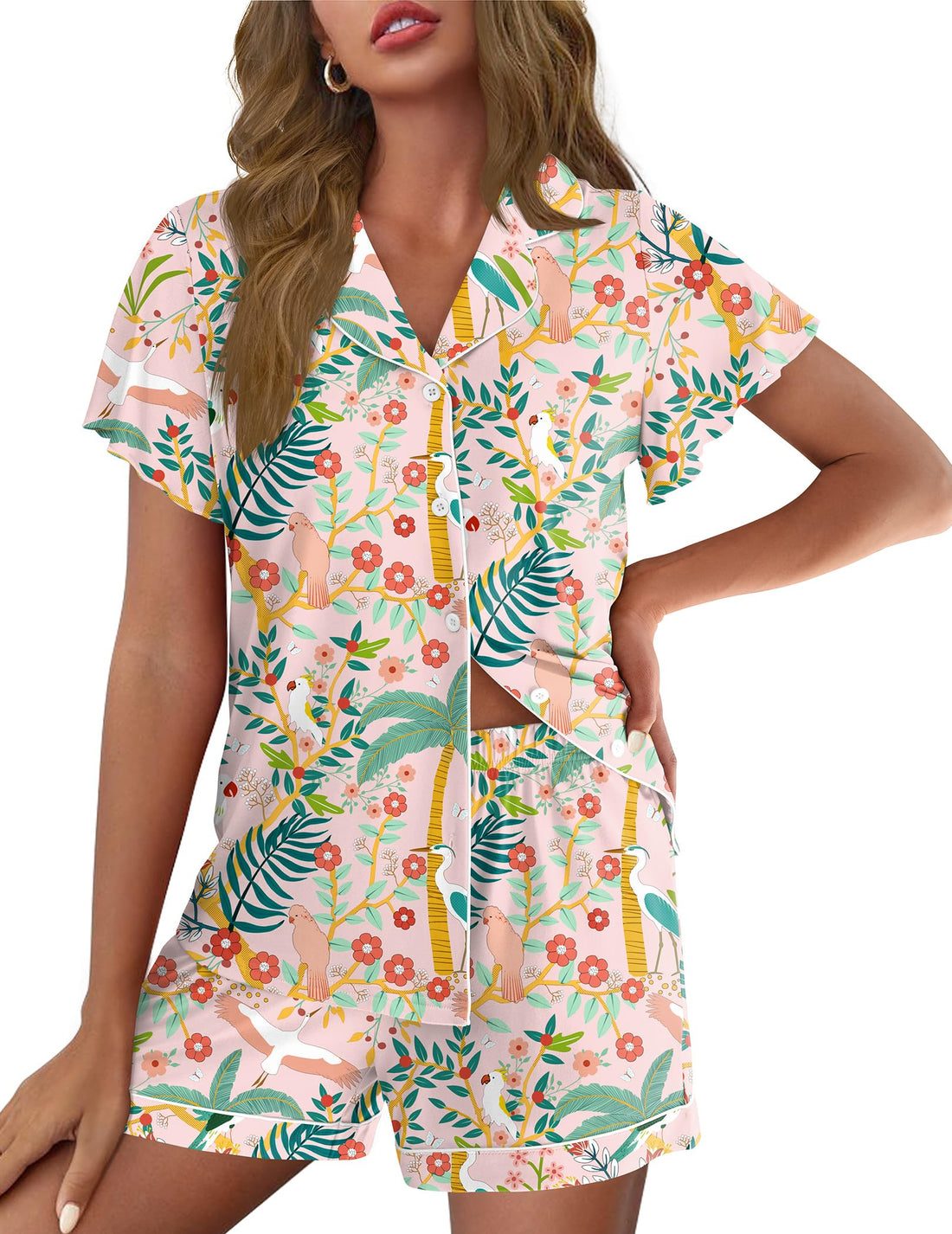 Ekouaer Pajamas for Women Set Button Up Bridal Pjs Ruffle Sleeve