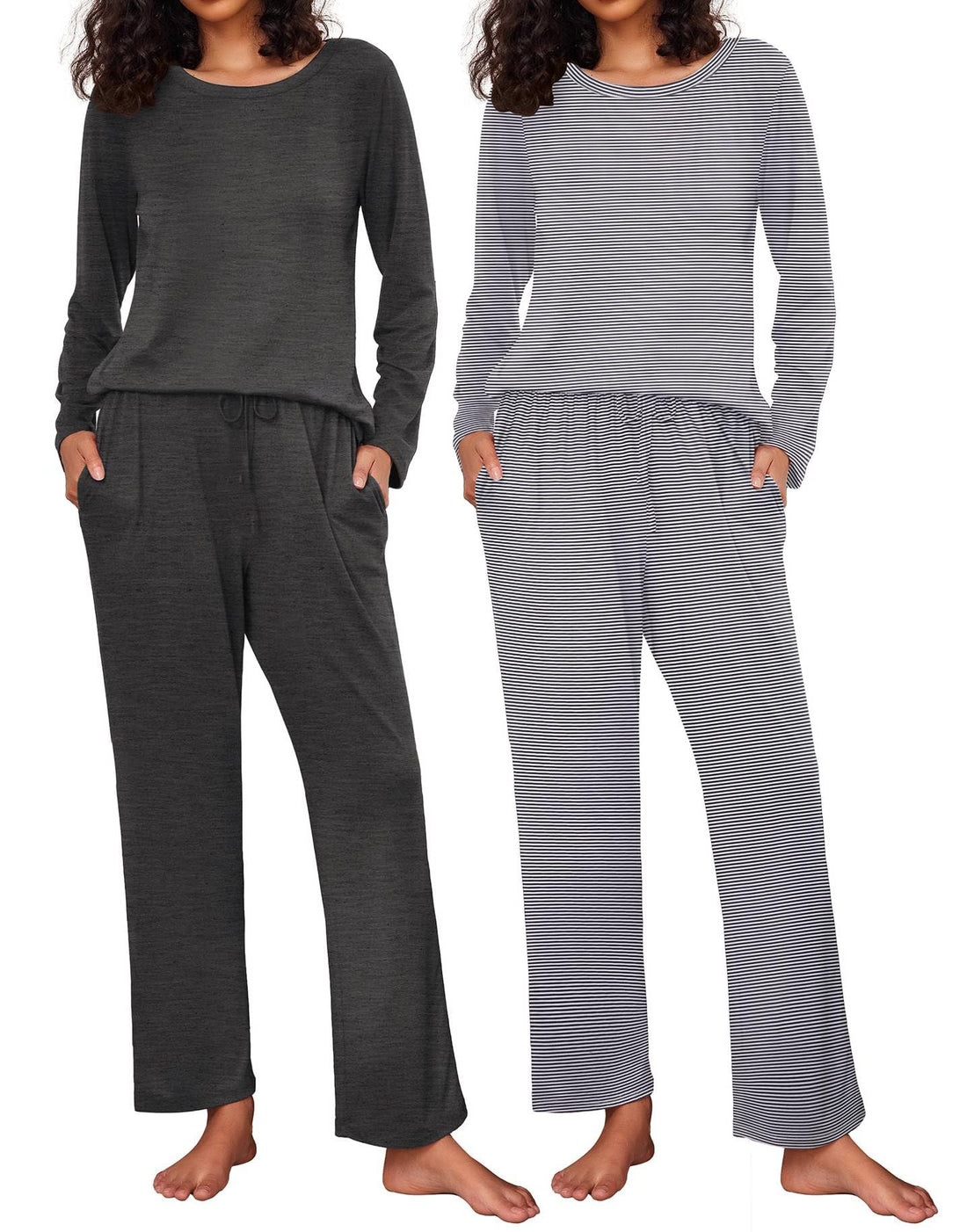 Ekouaer Women's 2 Pack Pajama Sets Long Sleeve Lounge Set Soft Comfy Pjs
