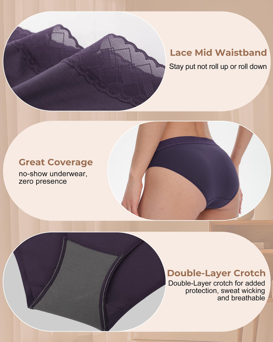 BAMBOO COOL Womens Underwear Bikini Underpants Hipster Ladies Panties Soft Stretch Breathable Panties for Women, 5-Pack