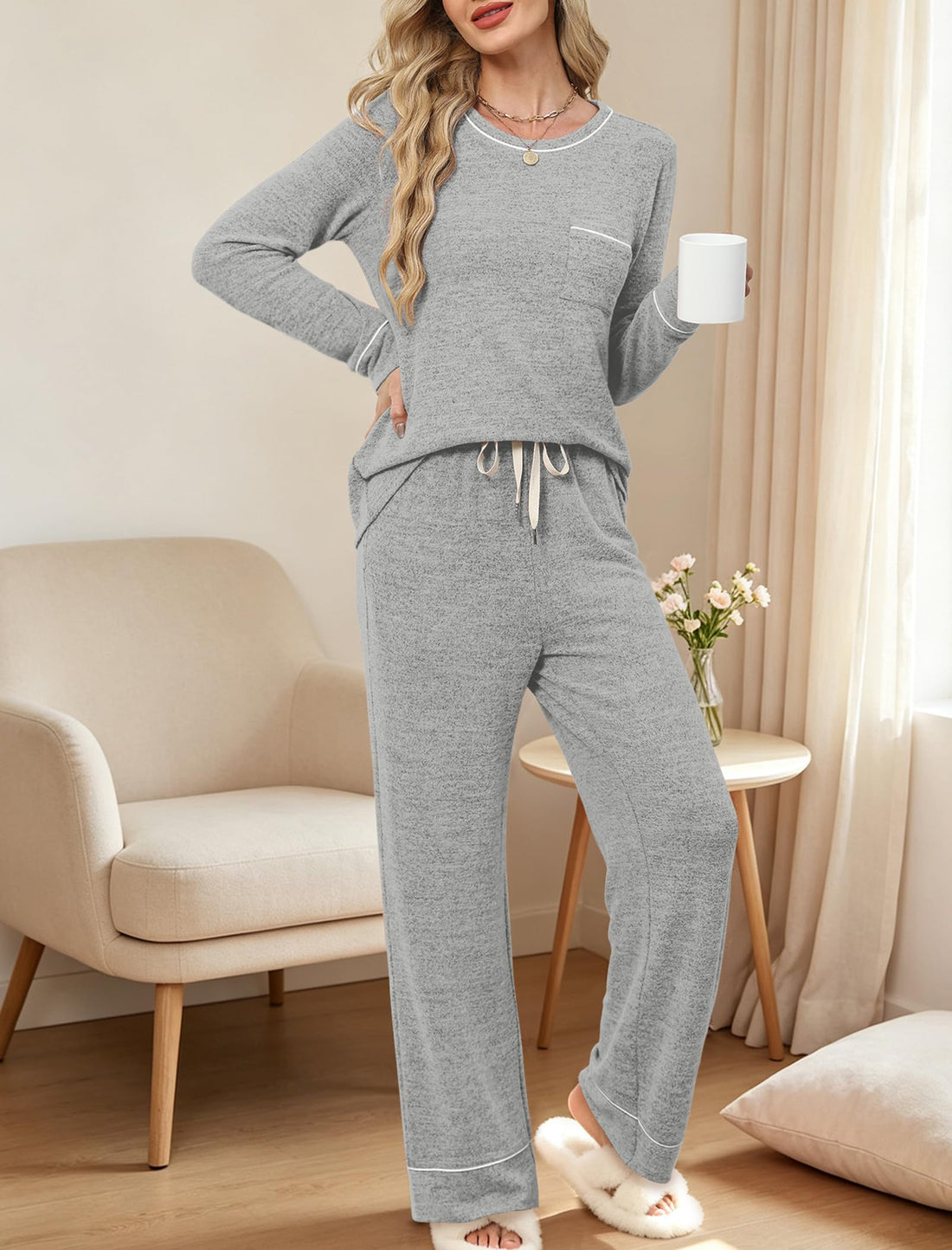 WIHOLL Pajamas for Women Set Soft Pjs Long Sleeve Two Piece Lounge Sets