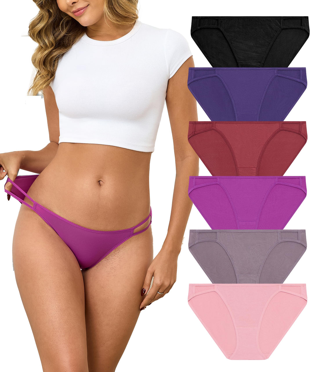 ANLIQI Women's High Cut String Bikini Panties Modal Comfort Breathable Stretch Bikini Underwear Soft Plus Size Underwear