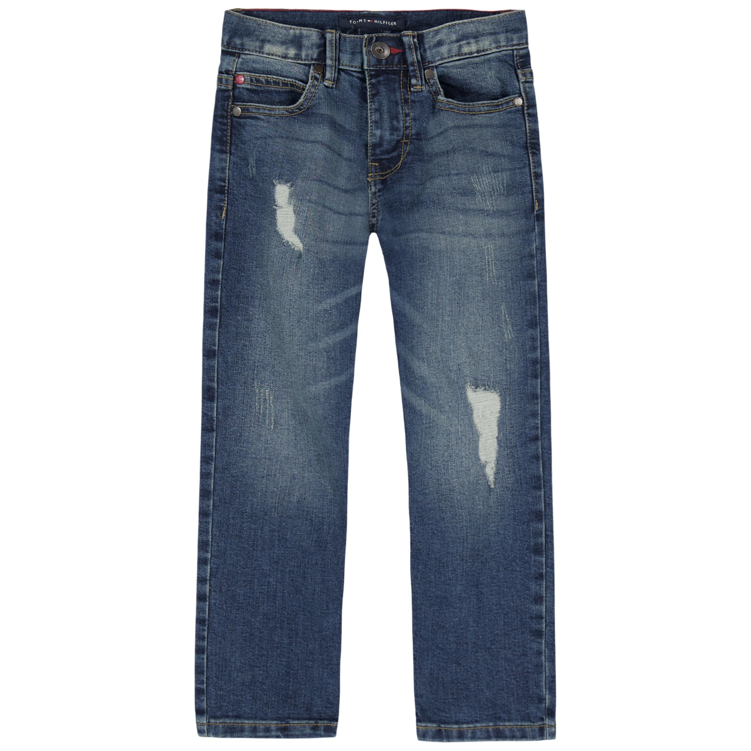 Tommy Hilfiger Boys' 5-Pocket Stretch Slim Straight Leg Denim Jean, Zipper Fly & Button Closure