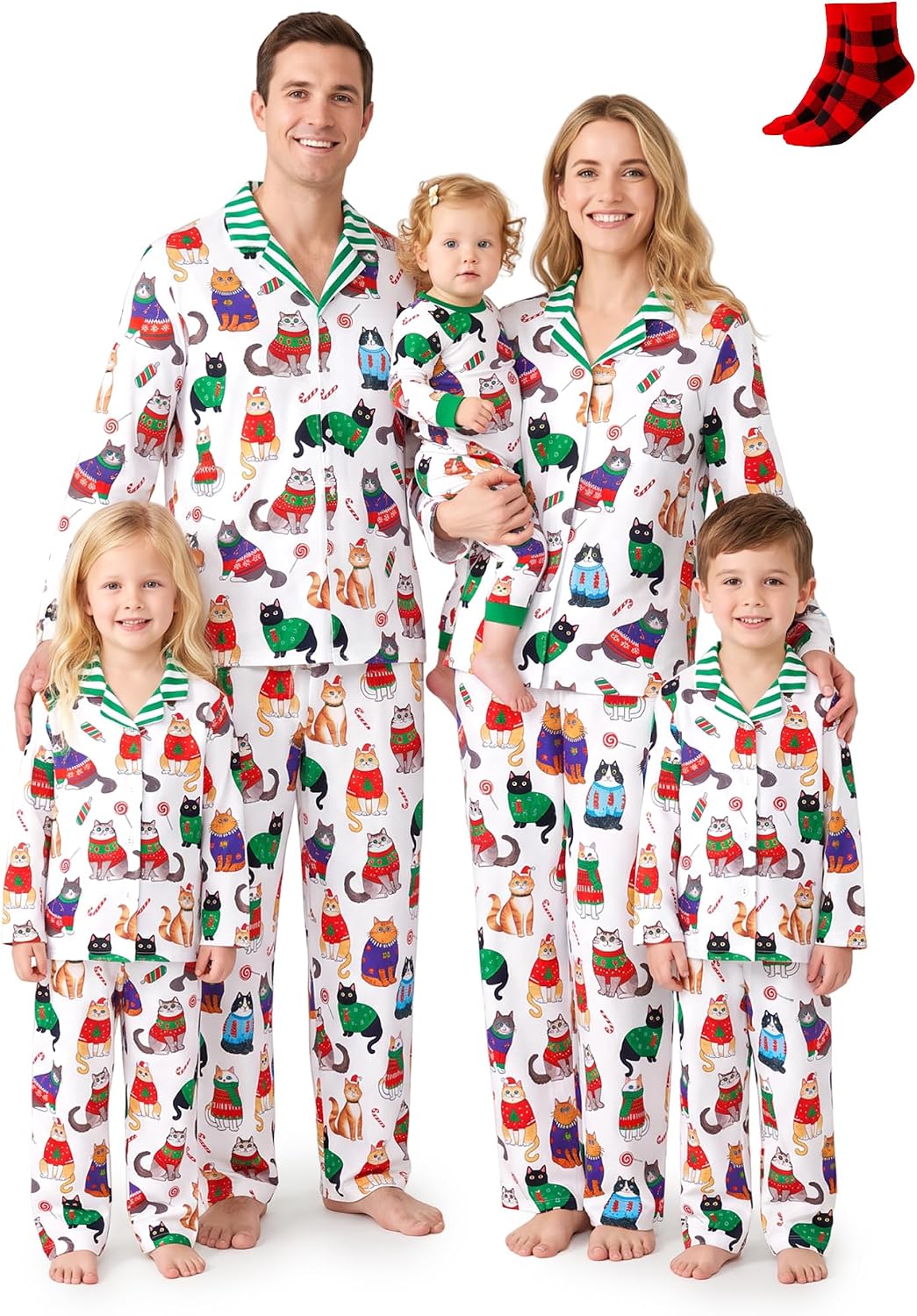 PATPAT Button Down Christmas Pajamas, Button Up Pjs for Family Christmas Party Long Sleeve Lounge Sets